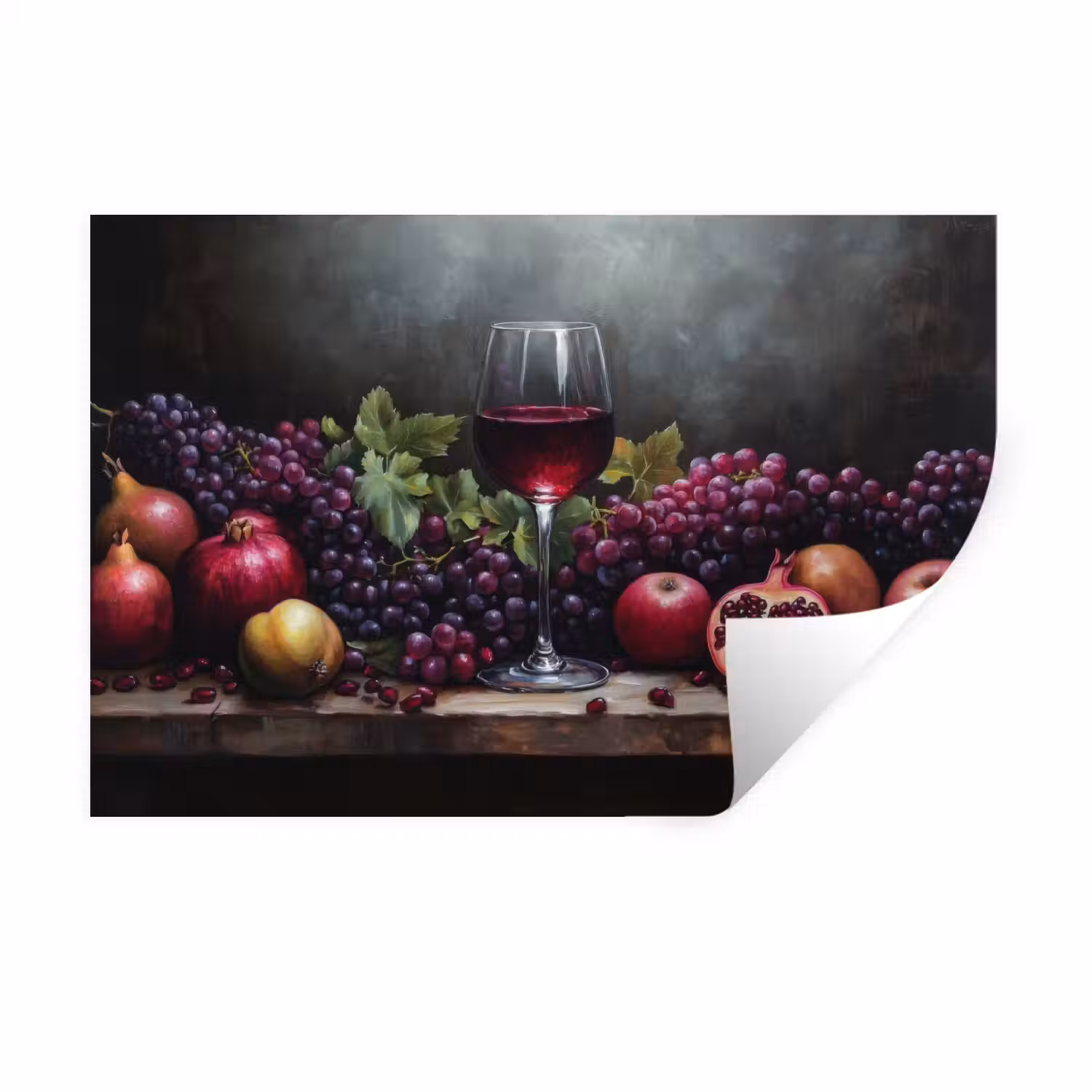 Wijn - Fruit - Stilleven Muursticker klein -3d