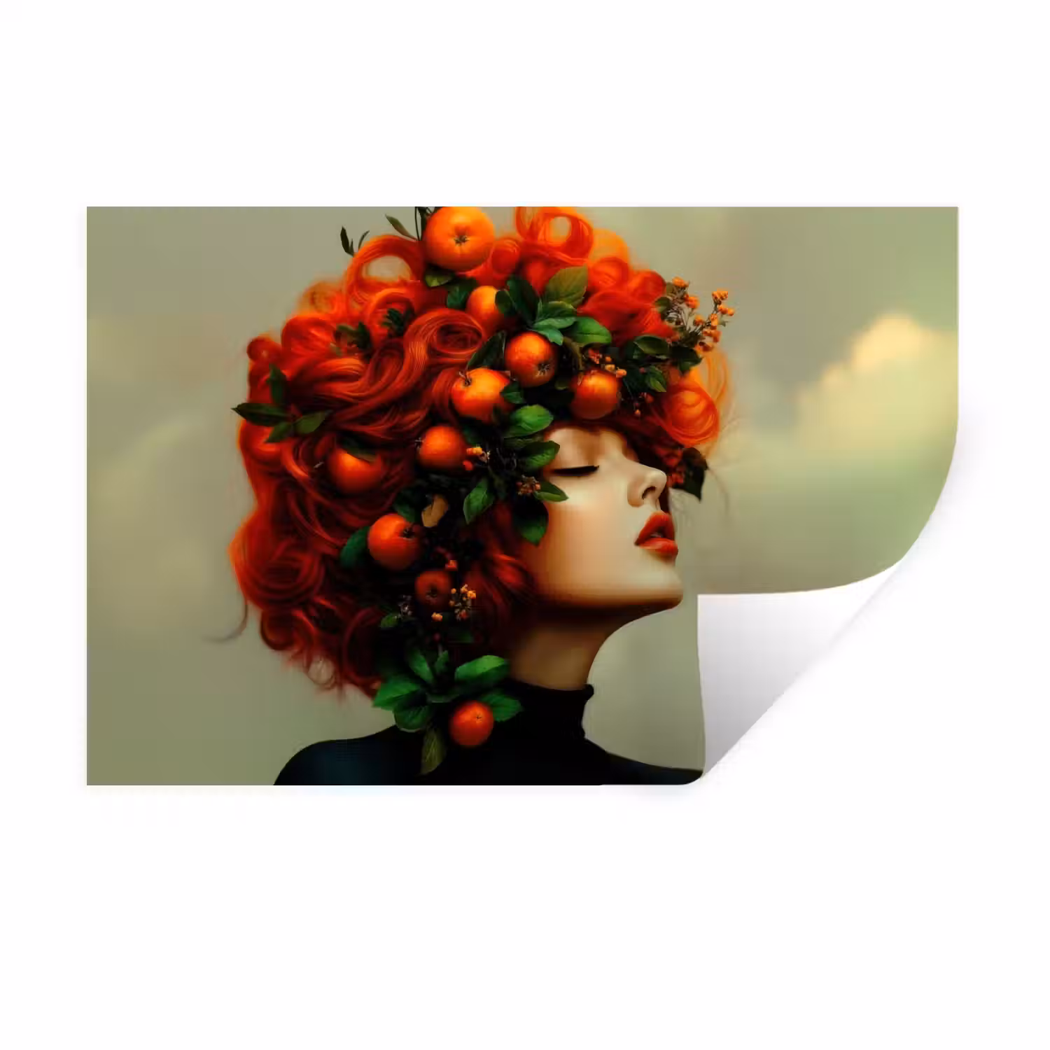 Vrouw - Appels - Rood - Bladeren Muursticker klein -3d