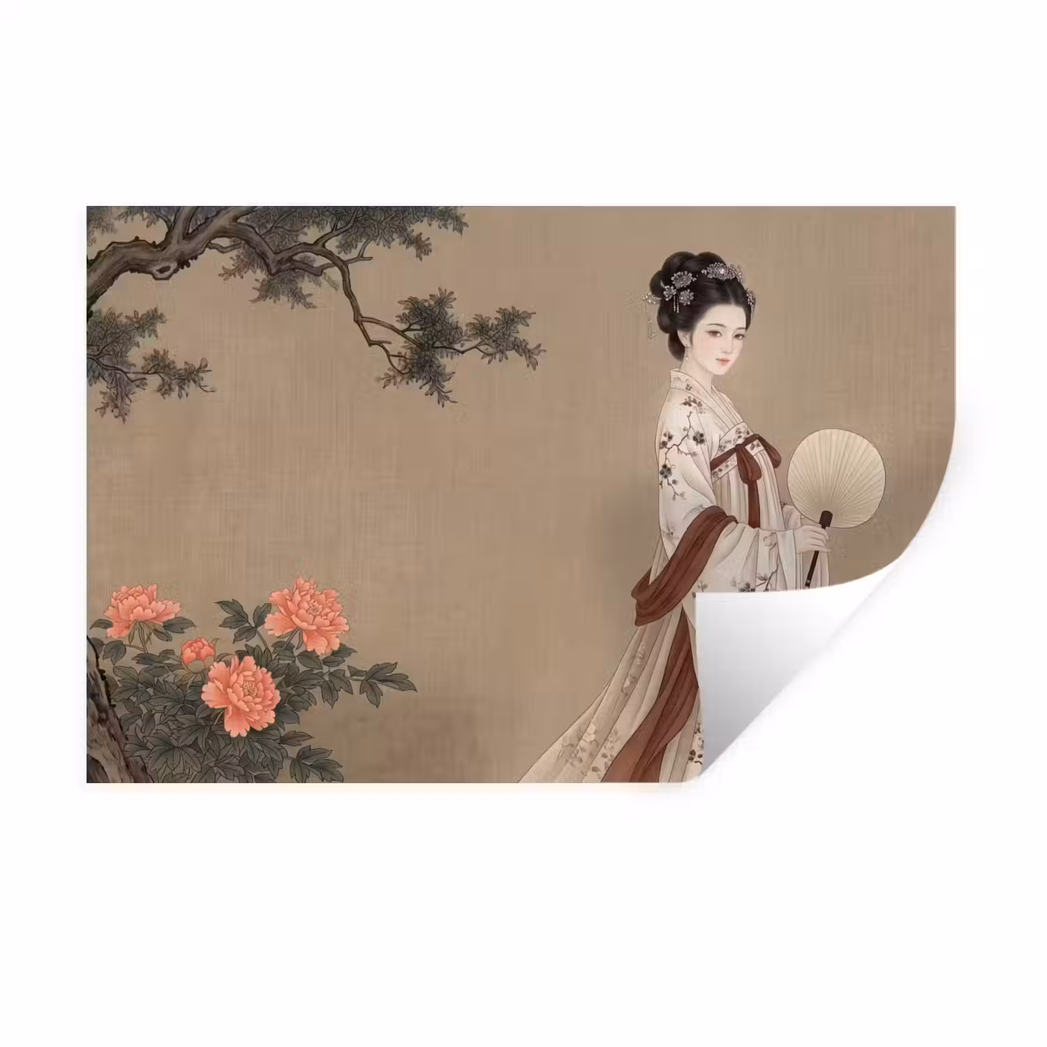 Vrouw - Azië - Kunst - Beige Muursticker klein -3d