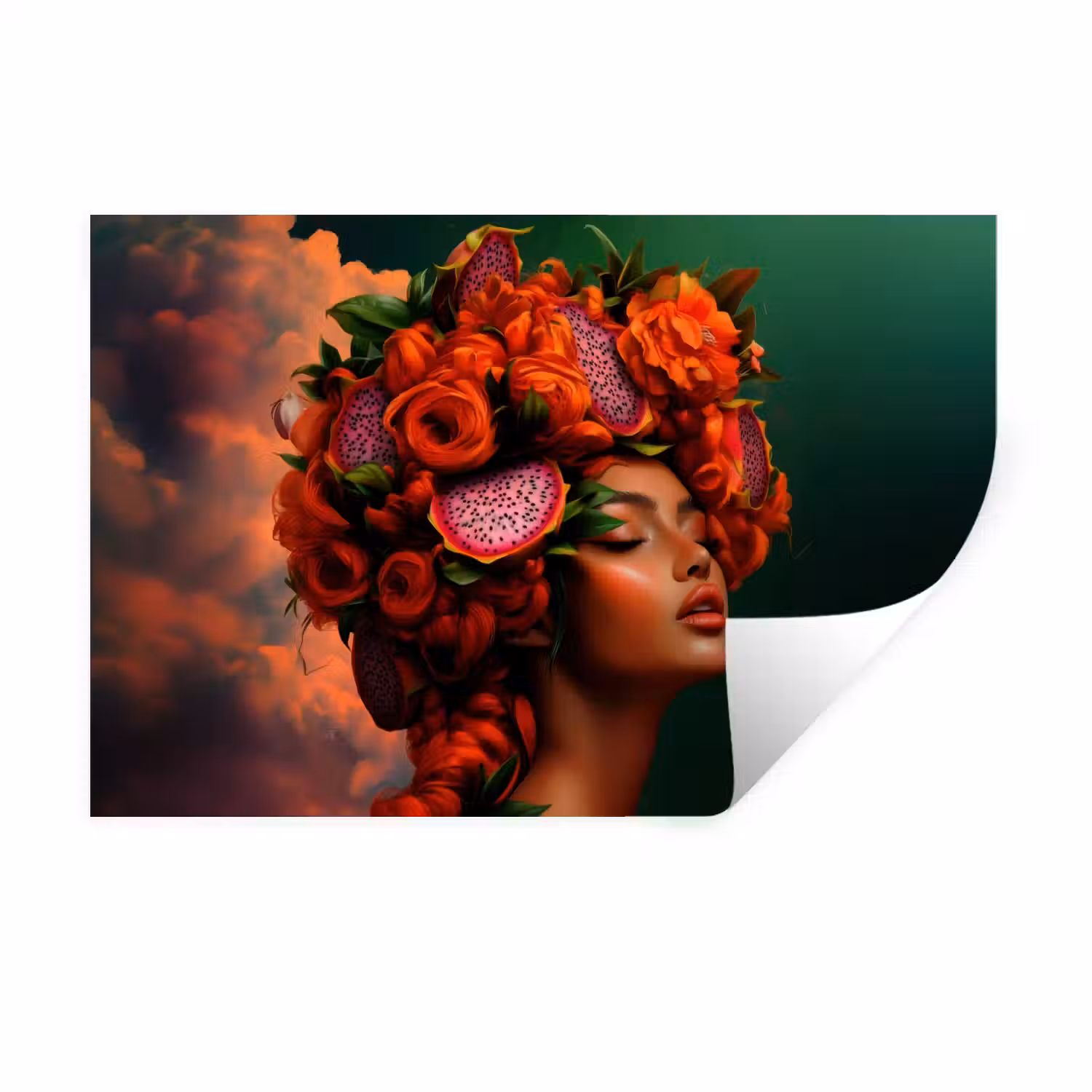 Vrouw - Drankenfruit - Rozen Muursticker klein -3d