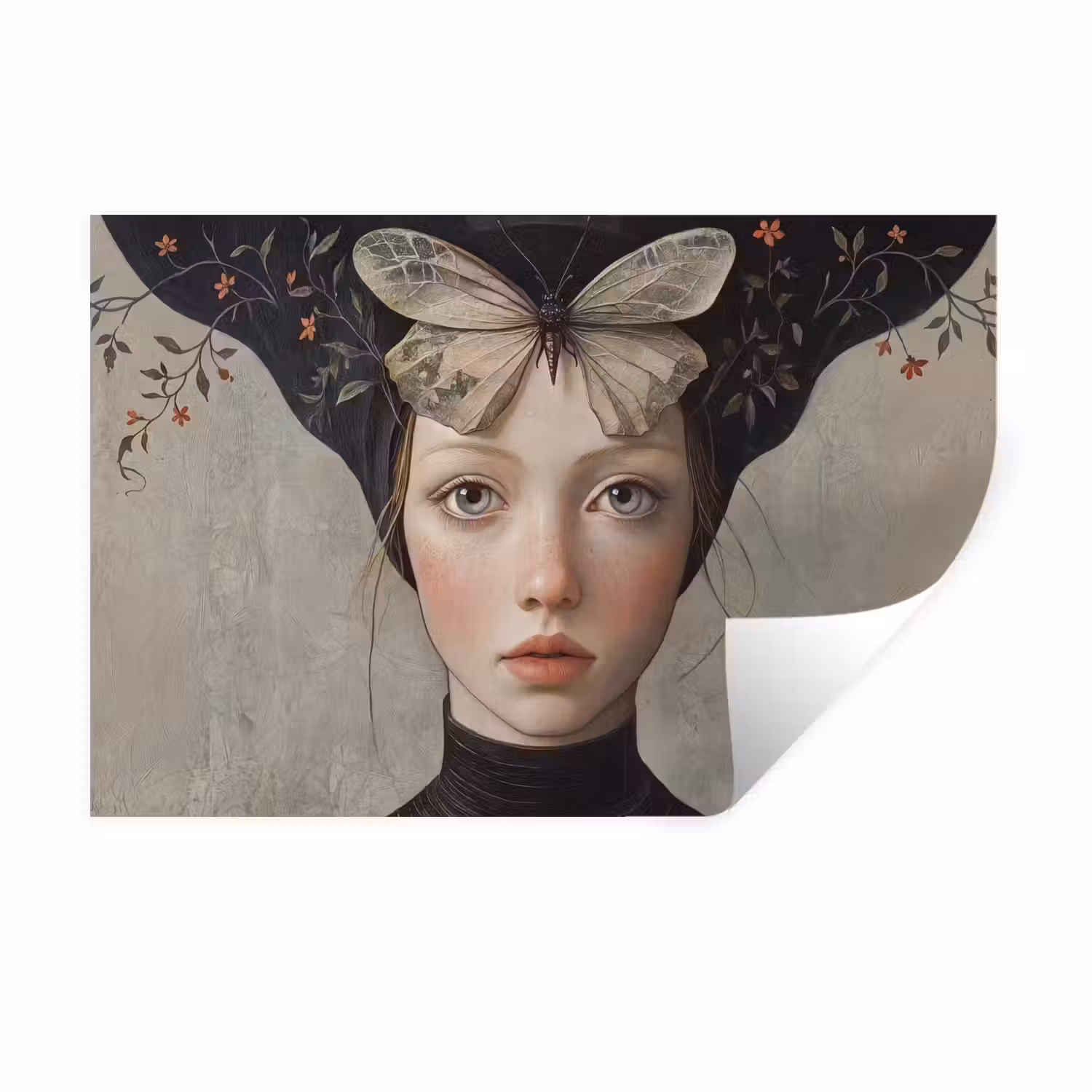 Woman - Butterfly - Art - Classic - Muted Muursticker klein -3d