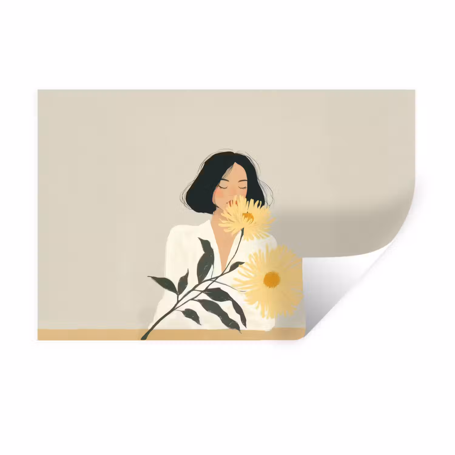 Vrouw - Bloem - Geel - Minimalistisch Muursticker klein -3d