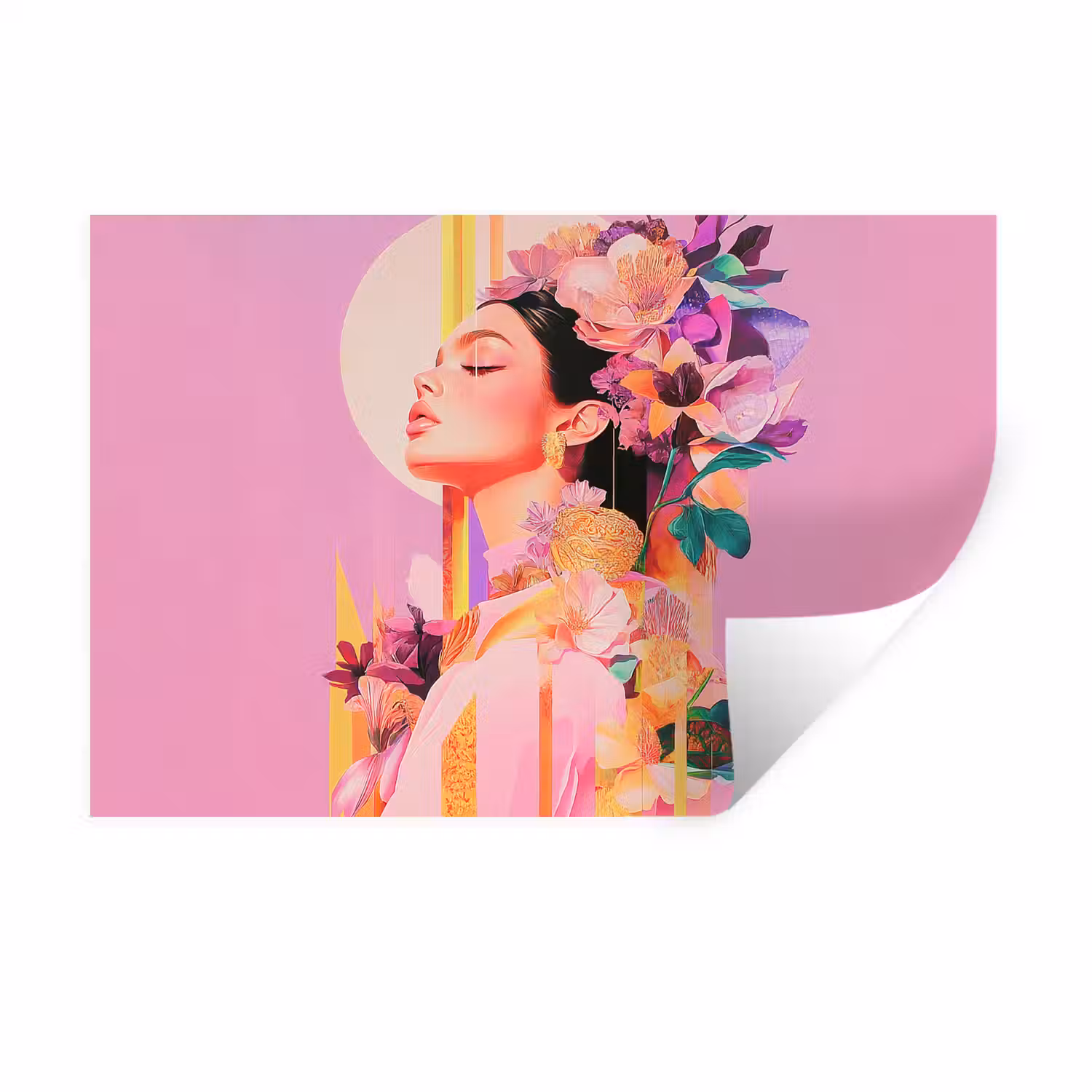 Vrouw - Bloemen - Paars - Abstract Muursticker klein -3d