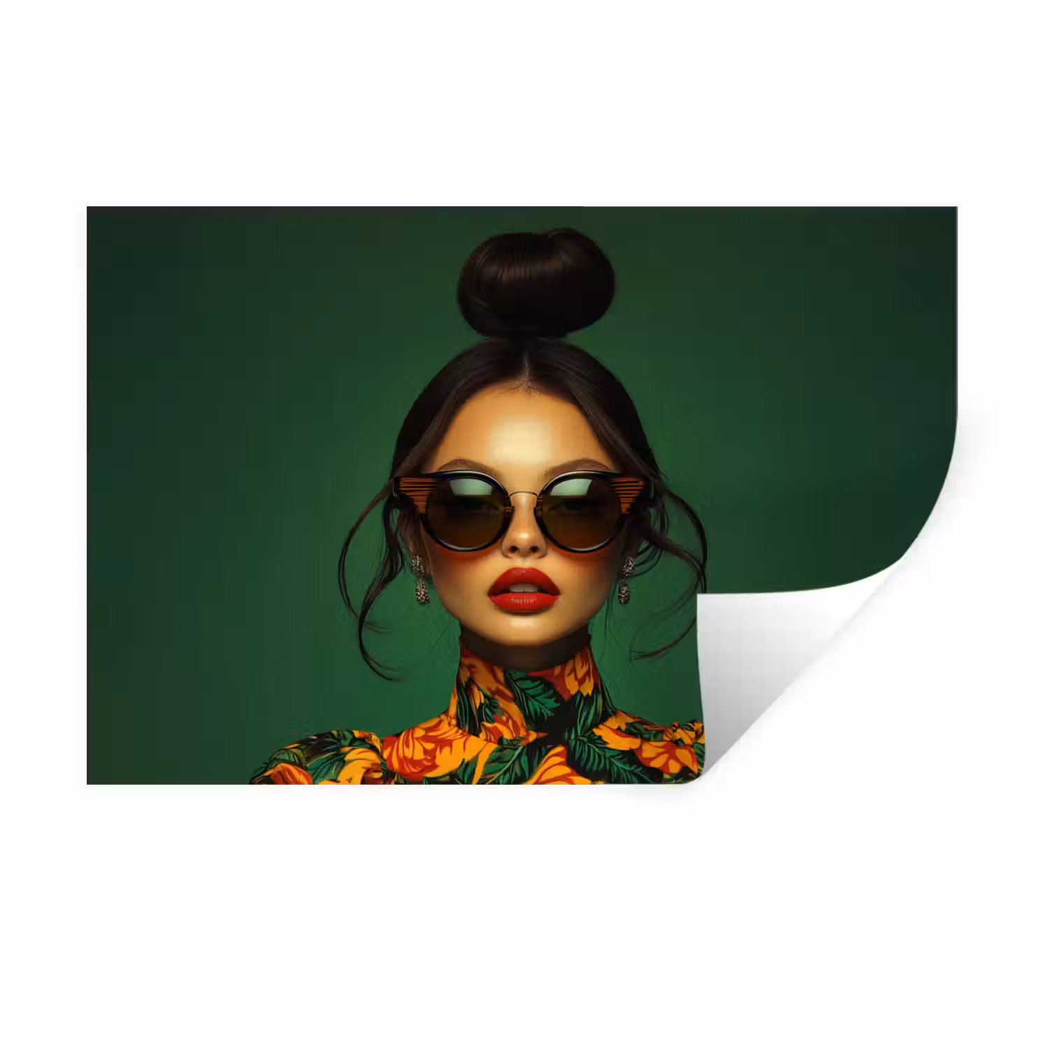 Vrouw - Groen - Modern - Bril - Abstract Muursticker klein -3d