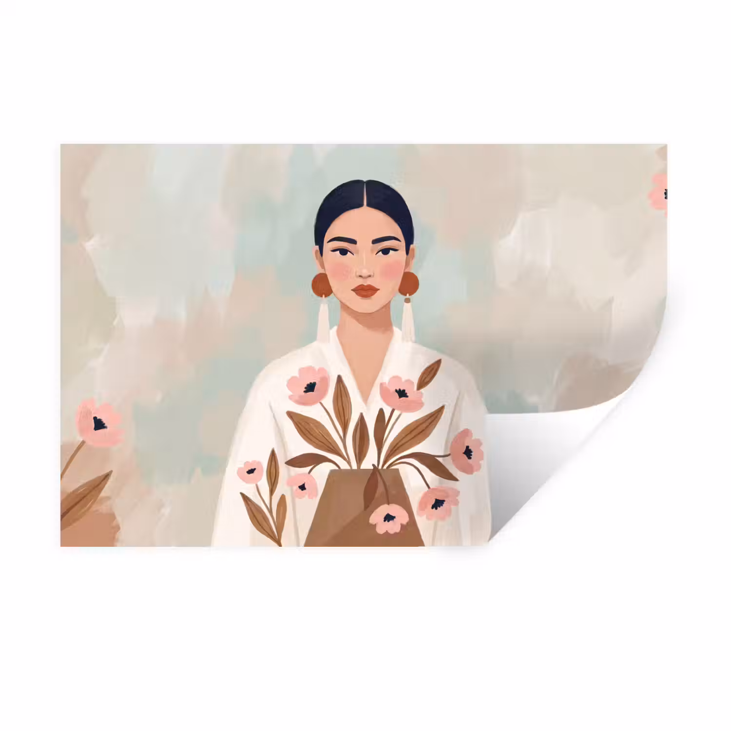 Vrouw - Kimono - Pastel Muursticker klein -3d
