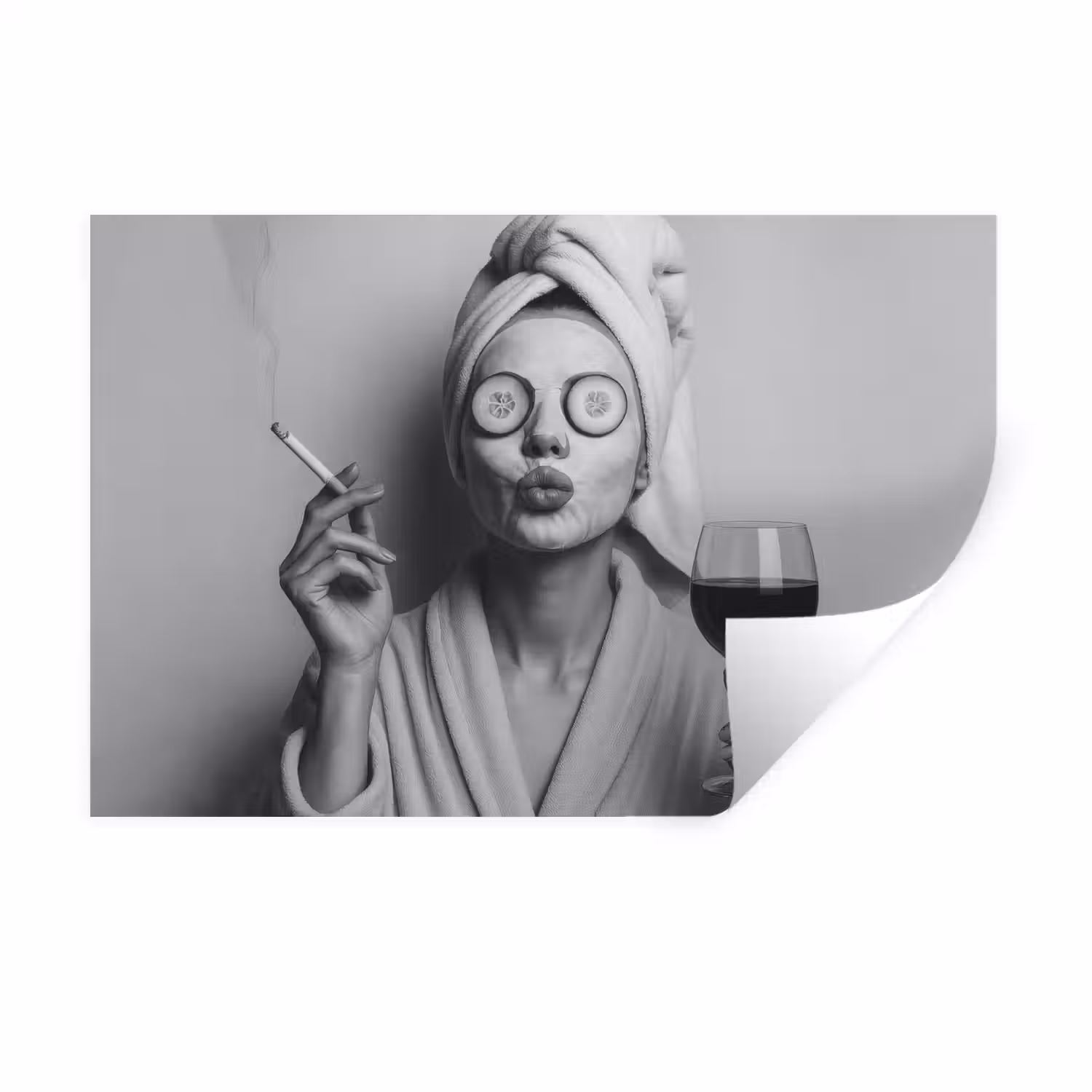 Vrouw - Masker - Wijn - Sigaret Muursticker klein -3d
