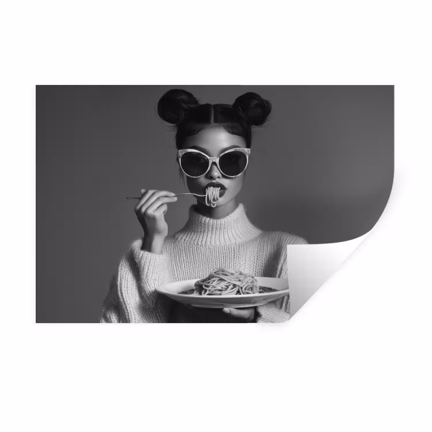 Vrouw - Pasta - Zonnebril Muursticker klein -3d