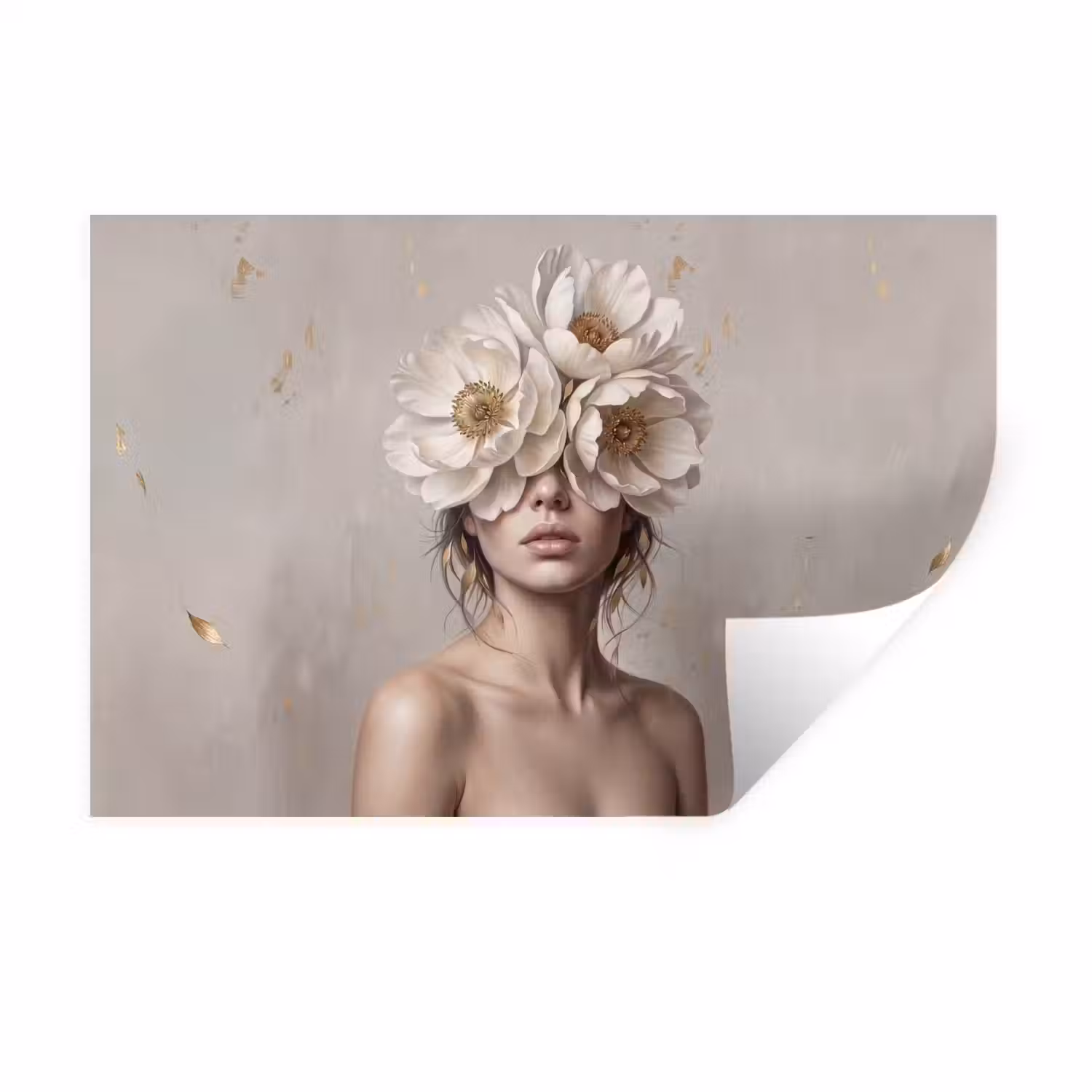 Vrouw - Pioenroos - Wit Muursticker klein -3d