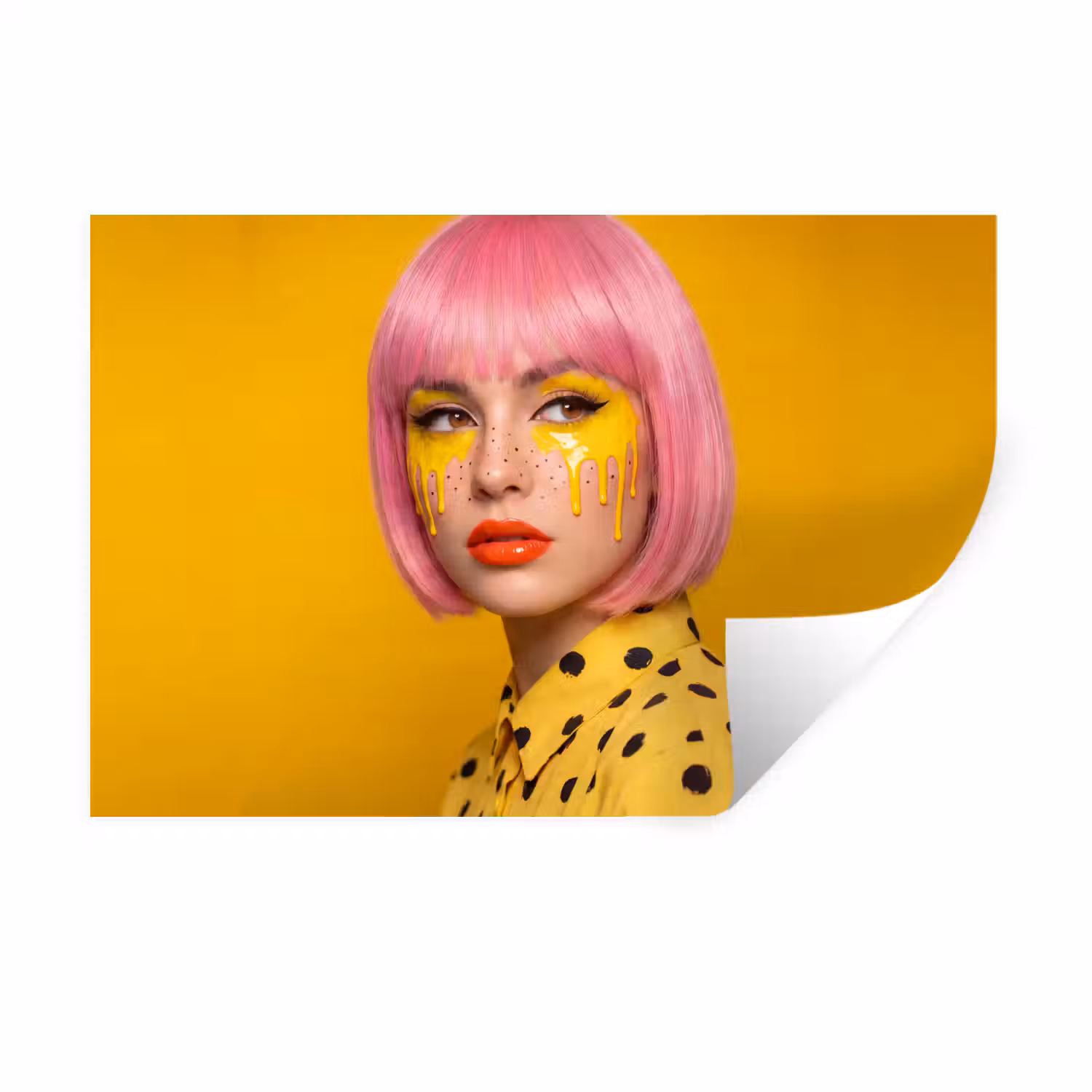 Vrouw - Portret - Abstract - Kleurrijk - Geel Muursticker klein -3d