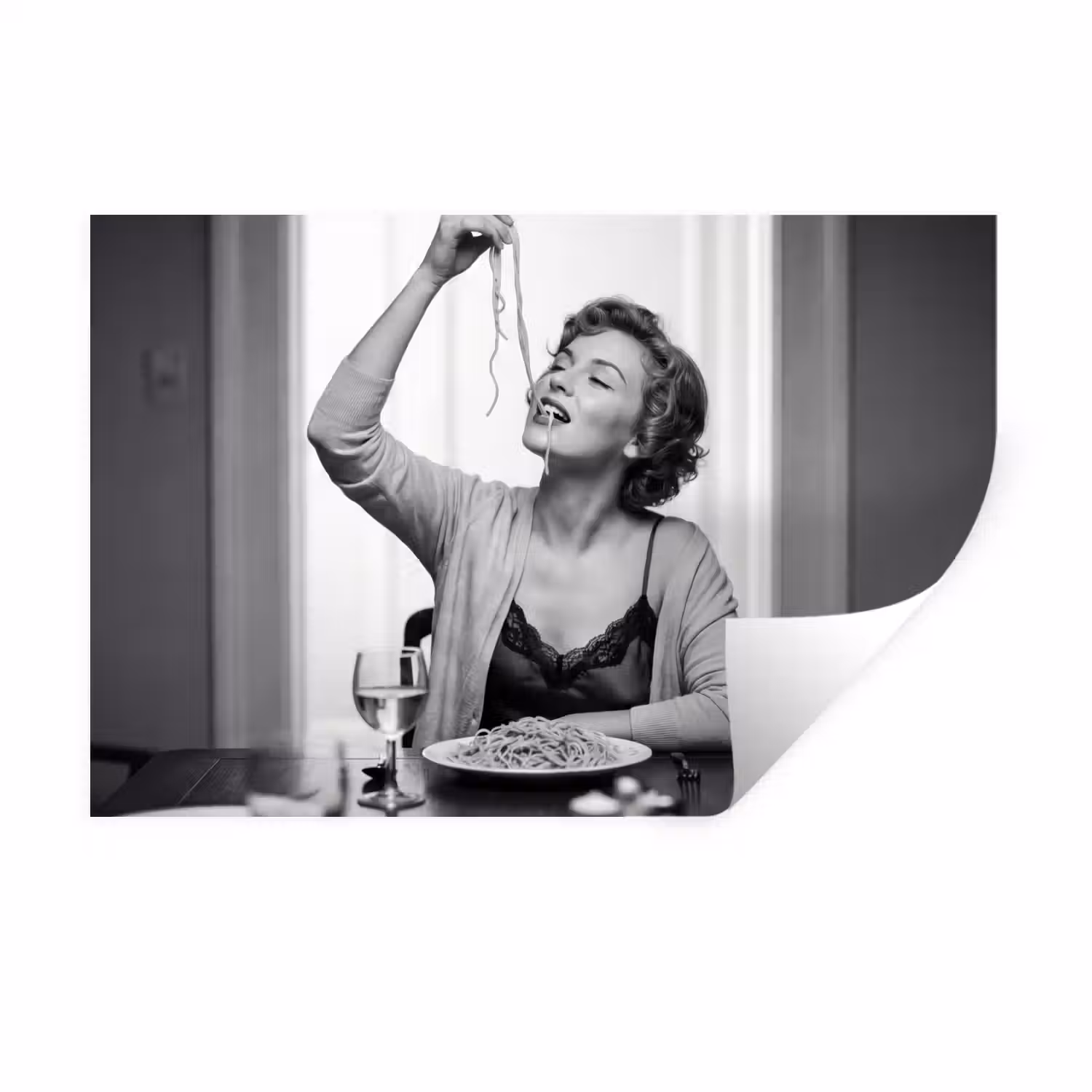 Vrouw - Spaghetti - Zwart - Wit Muursticker klein -3d