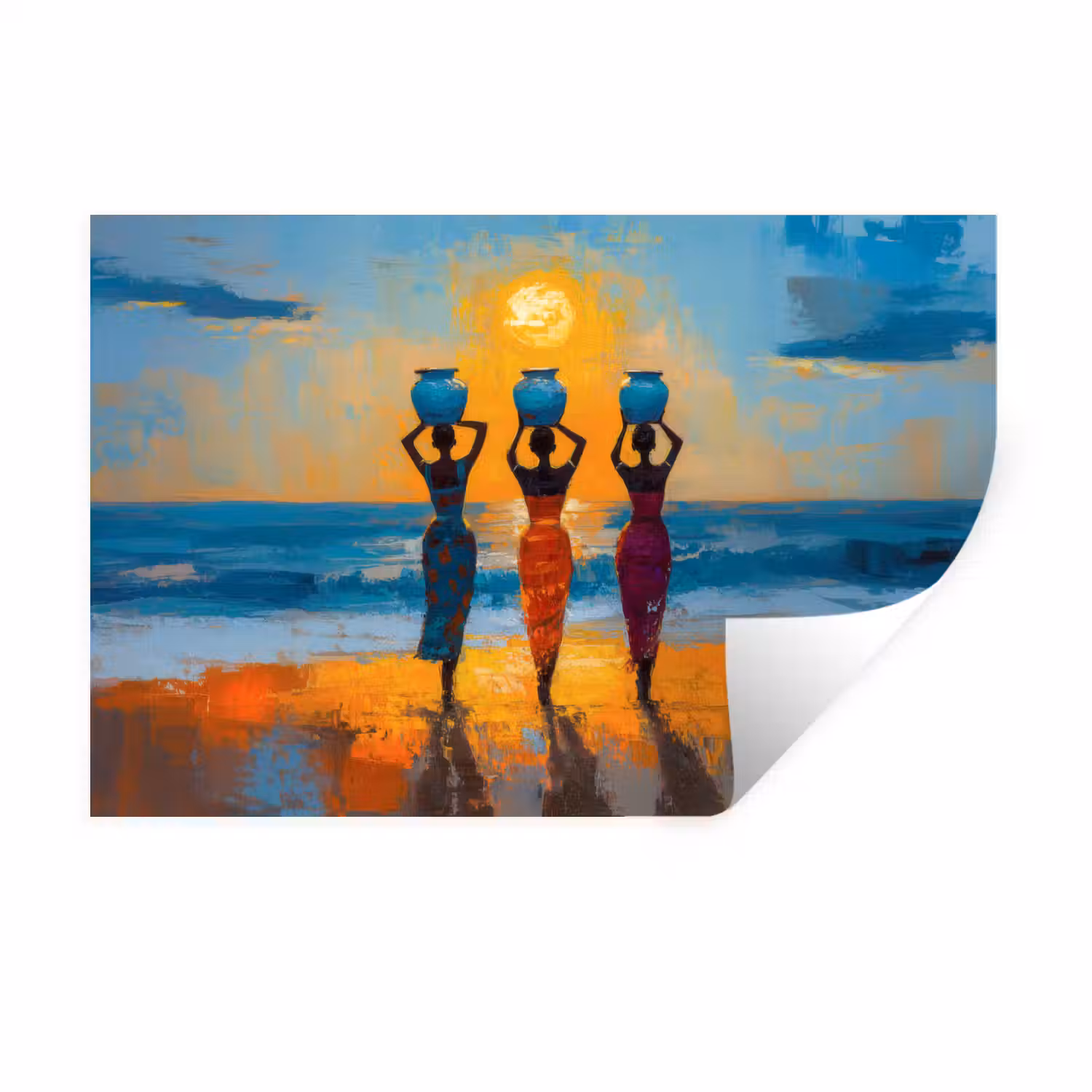 Vrouwen - Strand - Zondsondergang Muursticker klein -3d