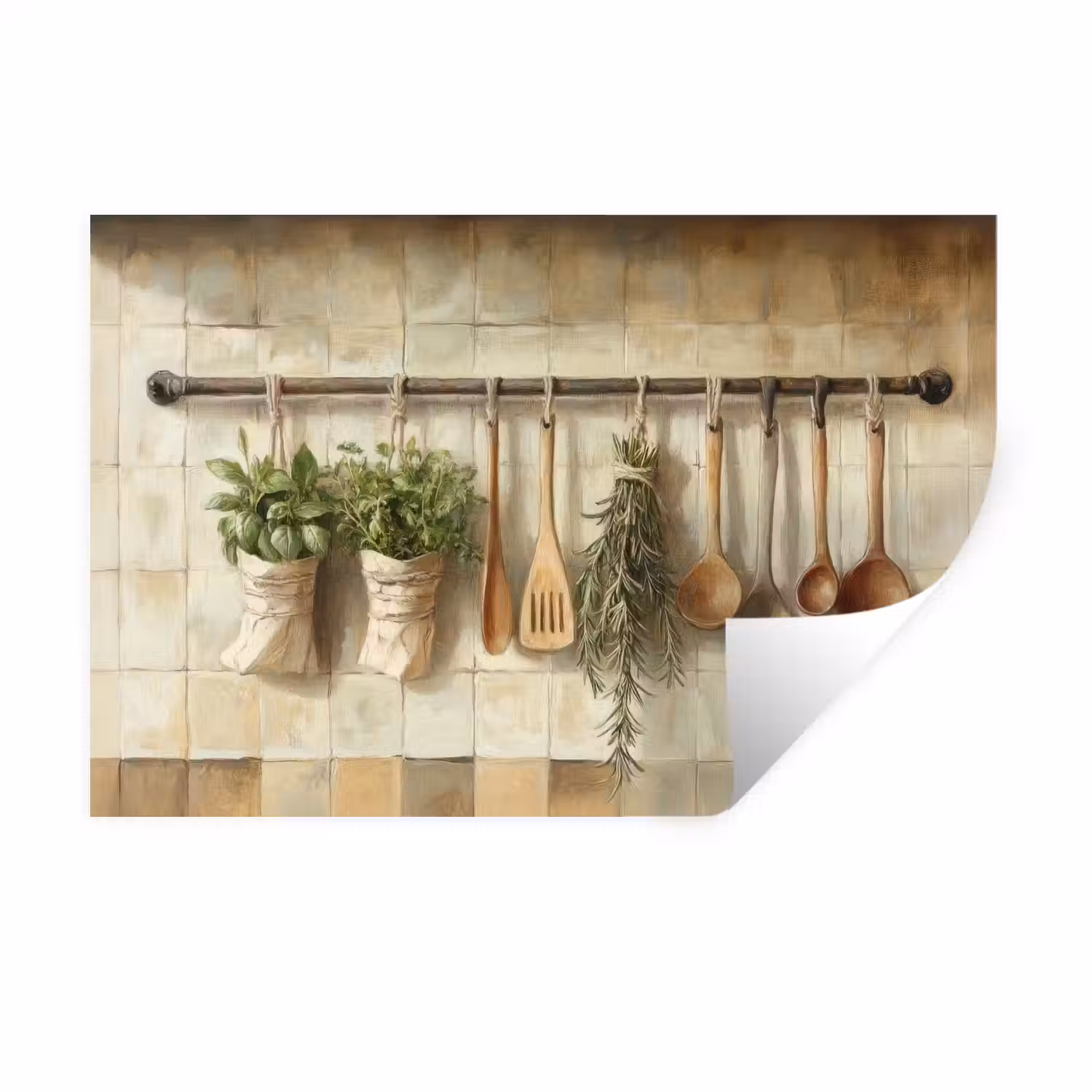 Hout - Keukengerei - Stilleven - Tegels Muursticker klein -3d