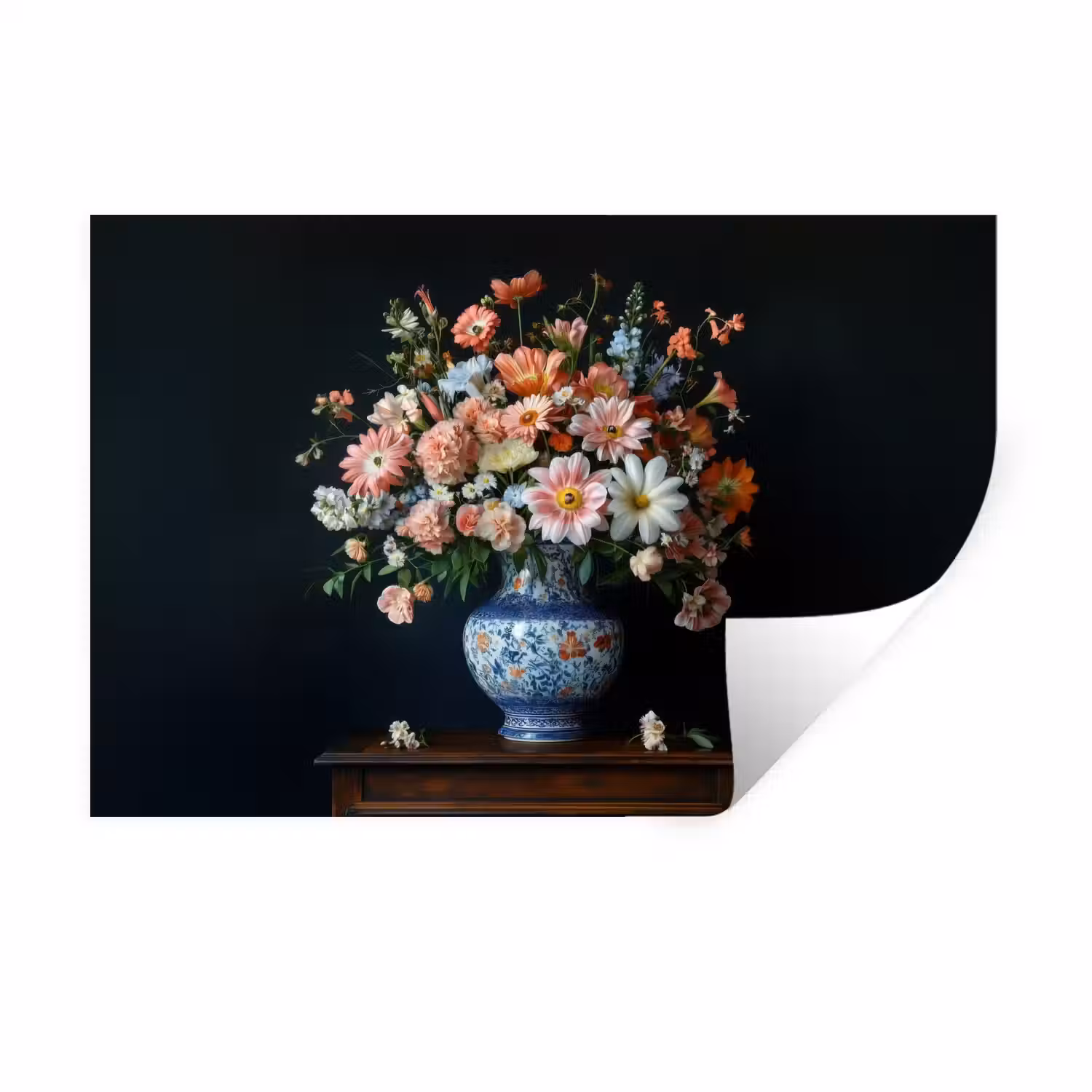 Hout - Vaas - Kleuren - Bloemen Muursticker klein -3d