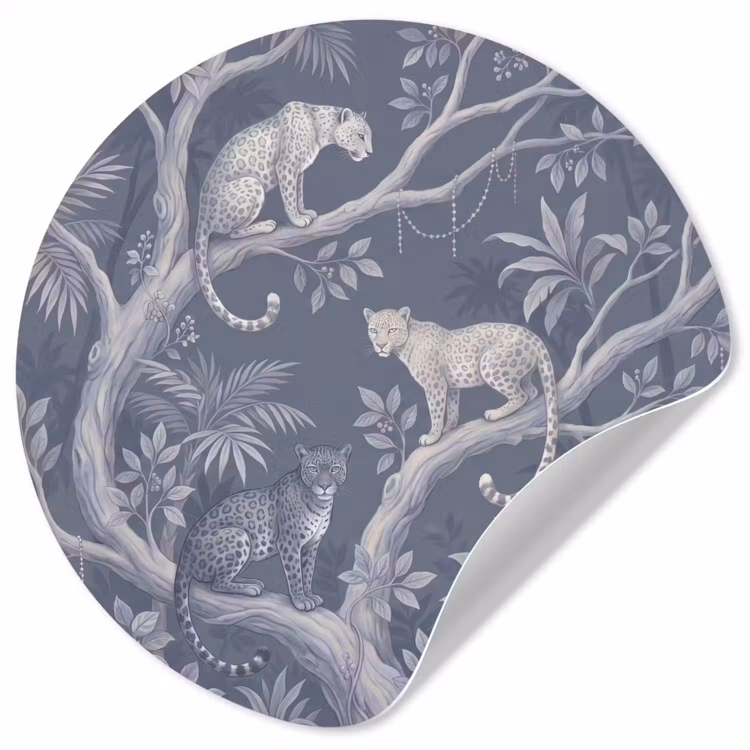 Dieren - Jungle - Illustratie - Bomen - Blauw Wandcirkel behangsticker klein -3d