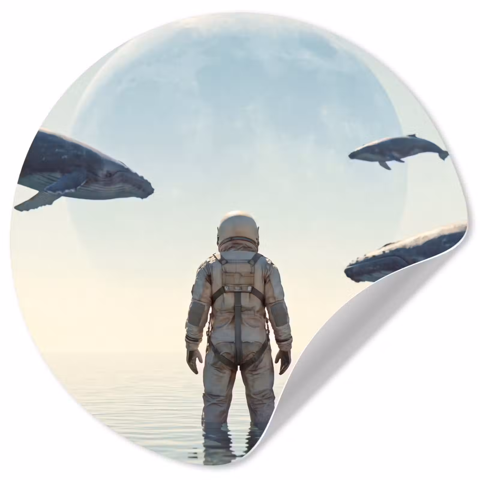 Wallpaper Circle - Astronaut - Whale - Fantasy - Ruimtevaarder - Walvis - Fantasie Wandcirkel behangsticker klein