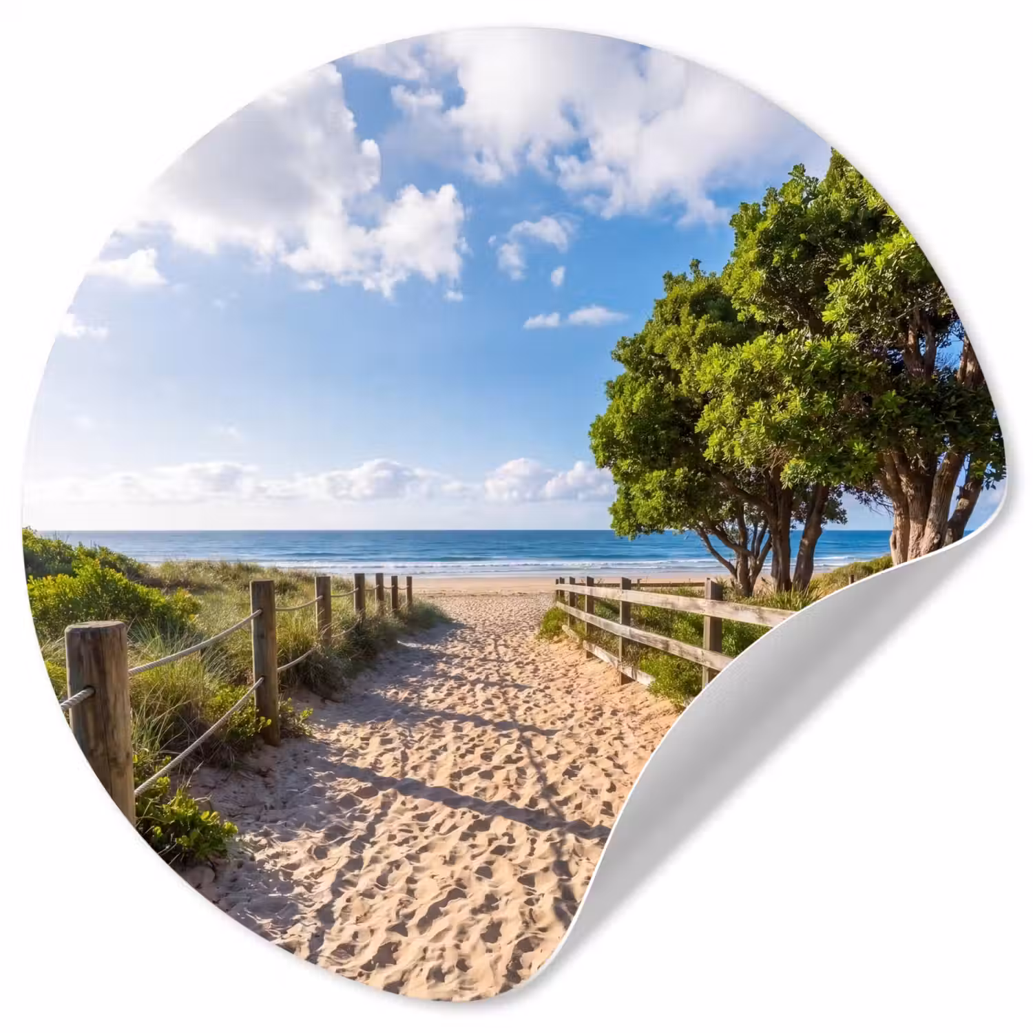 Strand - Zandpad - Oceaan - Natuur Wandcirkel behangsticker klein -3d