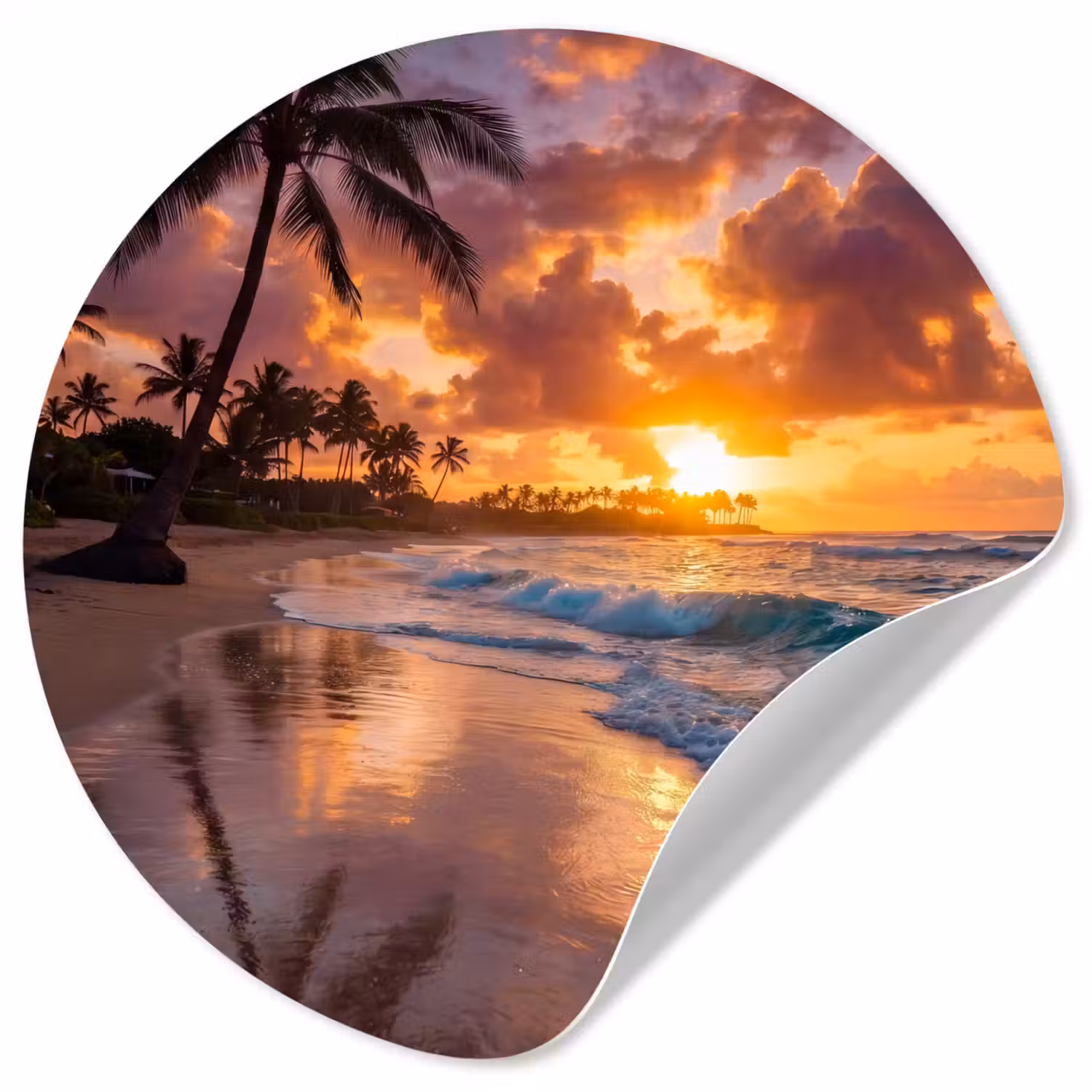 Strand - Zonsopgang - Tropisch - Natuur - Oranje Wandcirkel behangsticker klein -3d