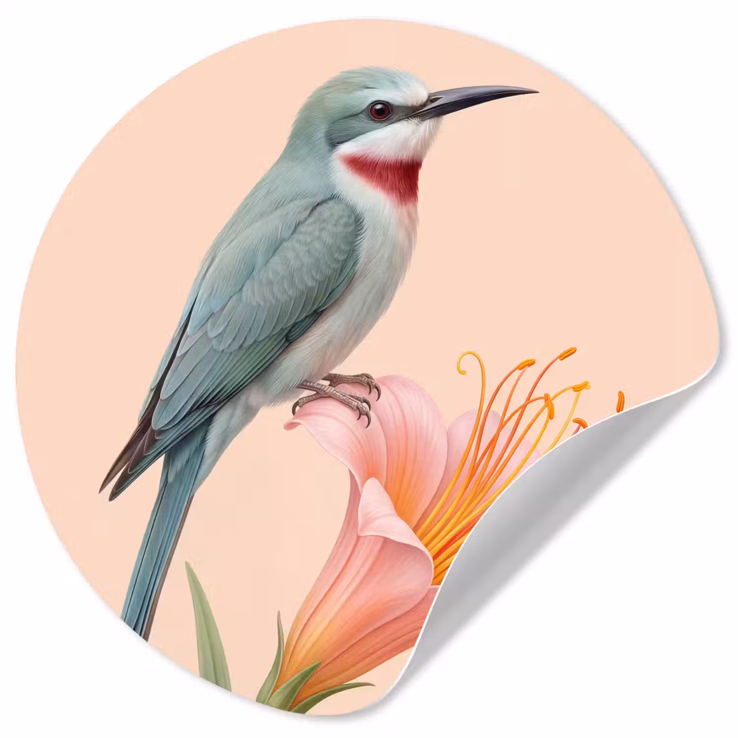 Vogel - Bloem - Natuur - Roze Wandcirkel behangsticker klein -3d