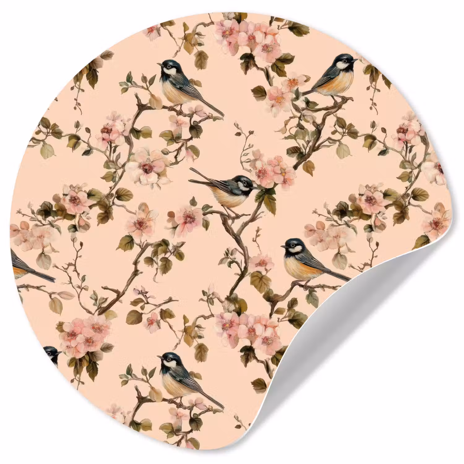 Bloesem - Koolmees - Roze Wandcirkel behangsticker klein 186 -3d