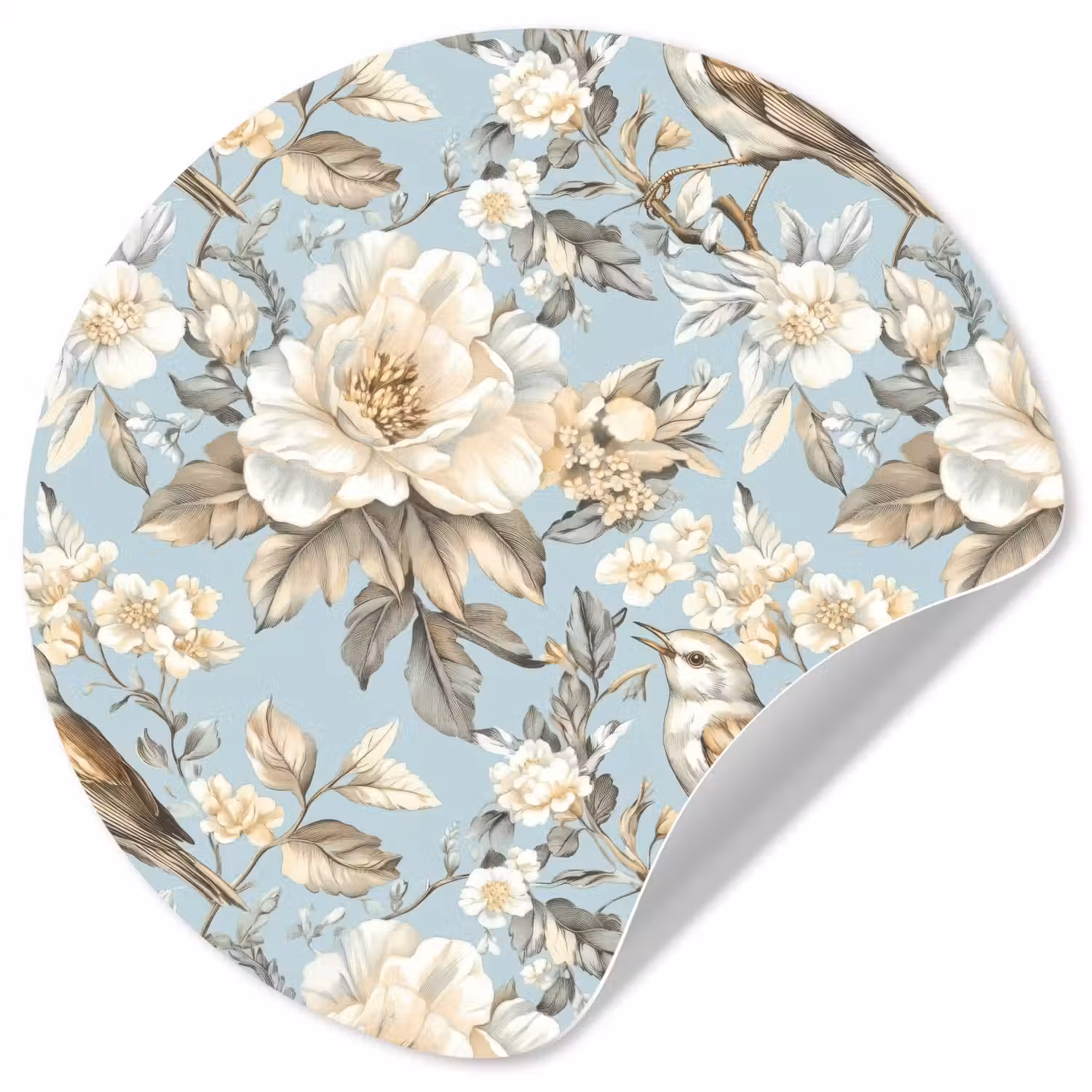 Botanisch - Zangvogel - Blauw Wandcirkel behangsticker klein 186 -3d