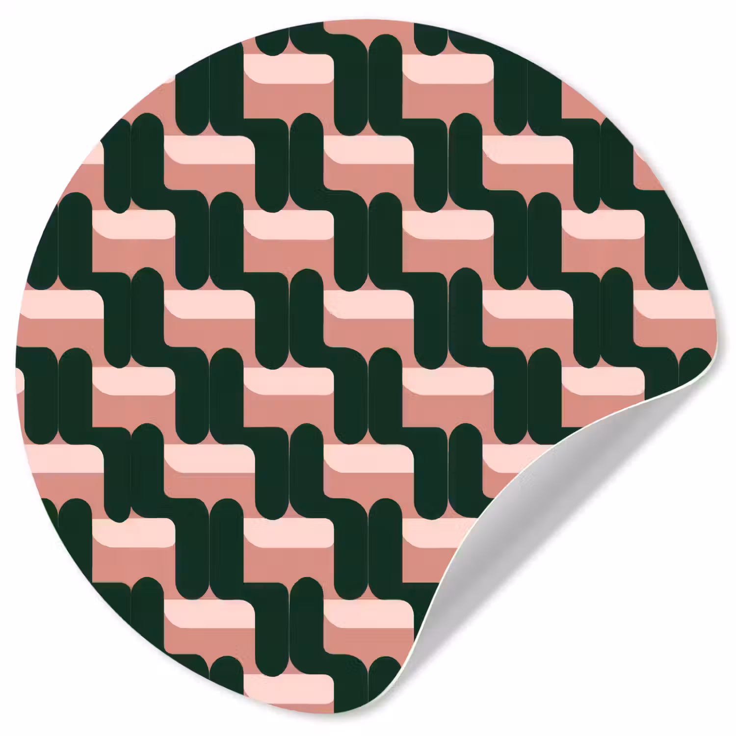 Vlechtpatroon - Groen - Roze - Geometrisch Wandcirkel behangsticker klein 186 -3d
