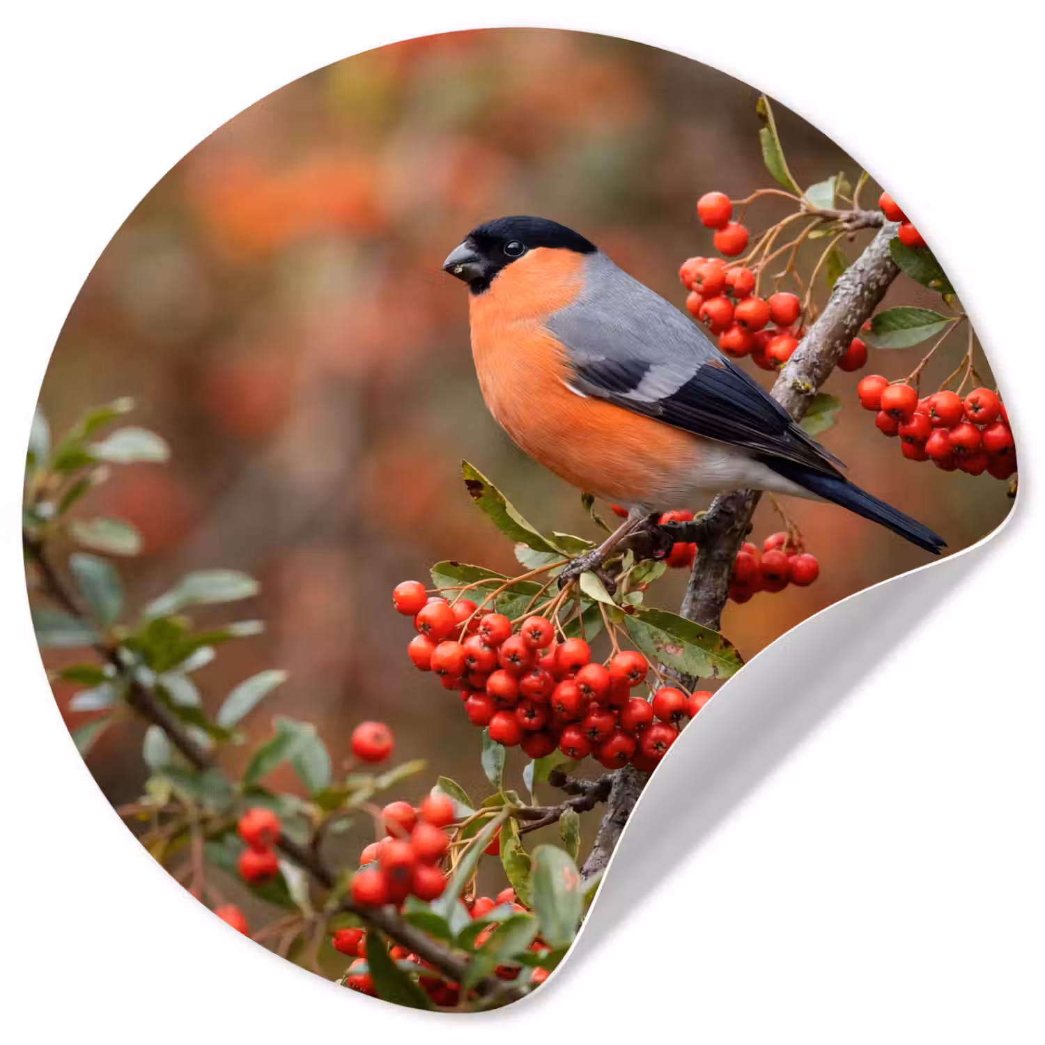 Goudvink - Bessen - Herfst - Natuur - Kleurrijk Wandcirkel behangsticker klein -3d