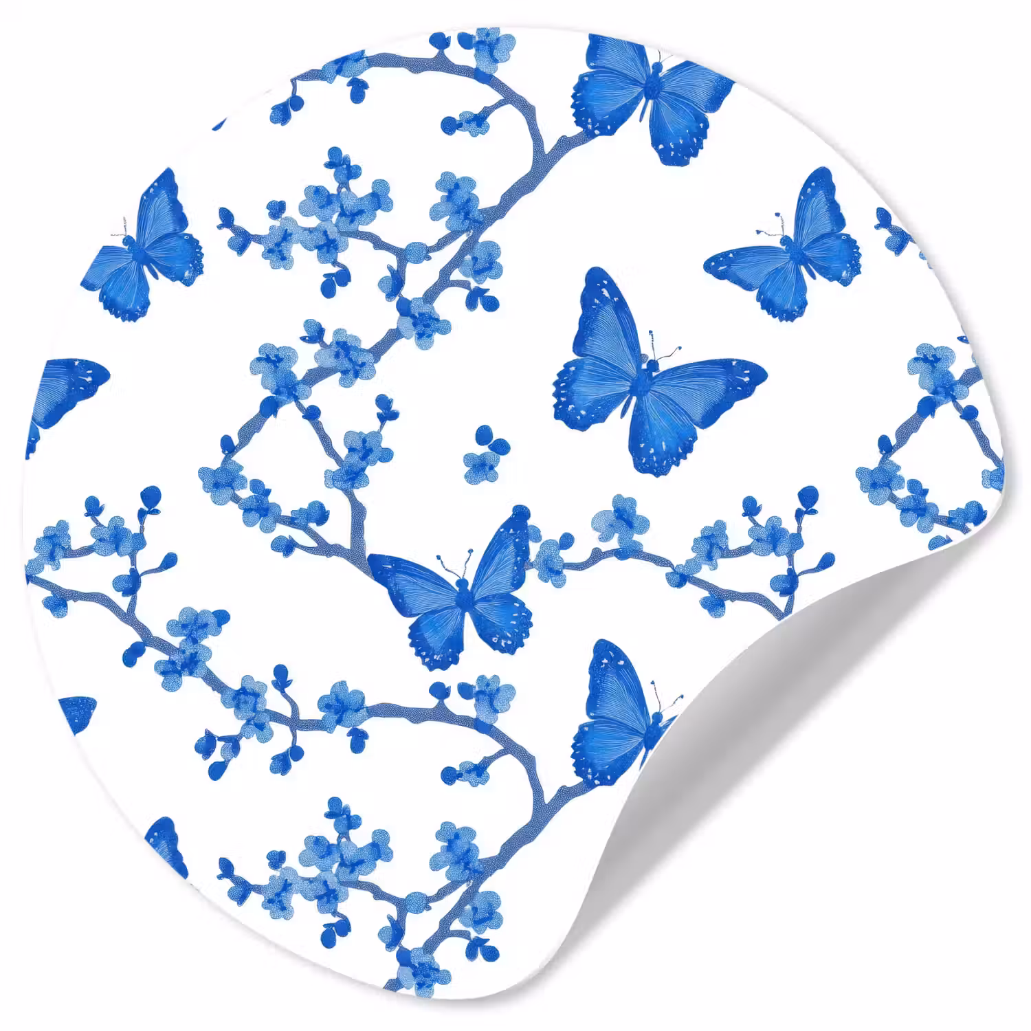 Vlinder - Bloemen - Blauw Wandcirkel behangsticker klein 186 -3d