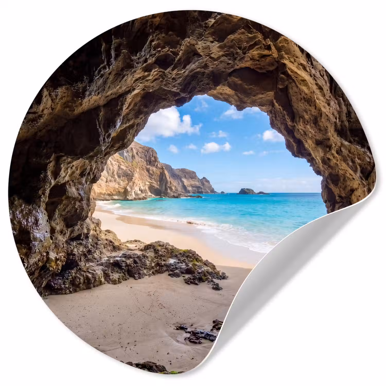 Grot - Strand - Zee - Blauw Wandcirkel behangsticker klein -3d