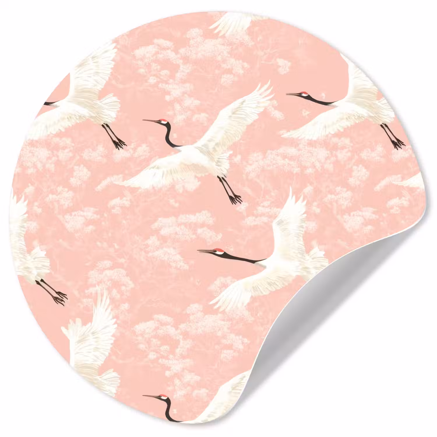 Kraanvogels - Bloesem - Roze Wandcirkel behangsticker klein 186 -3d