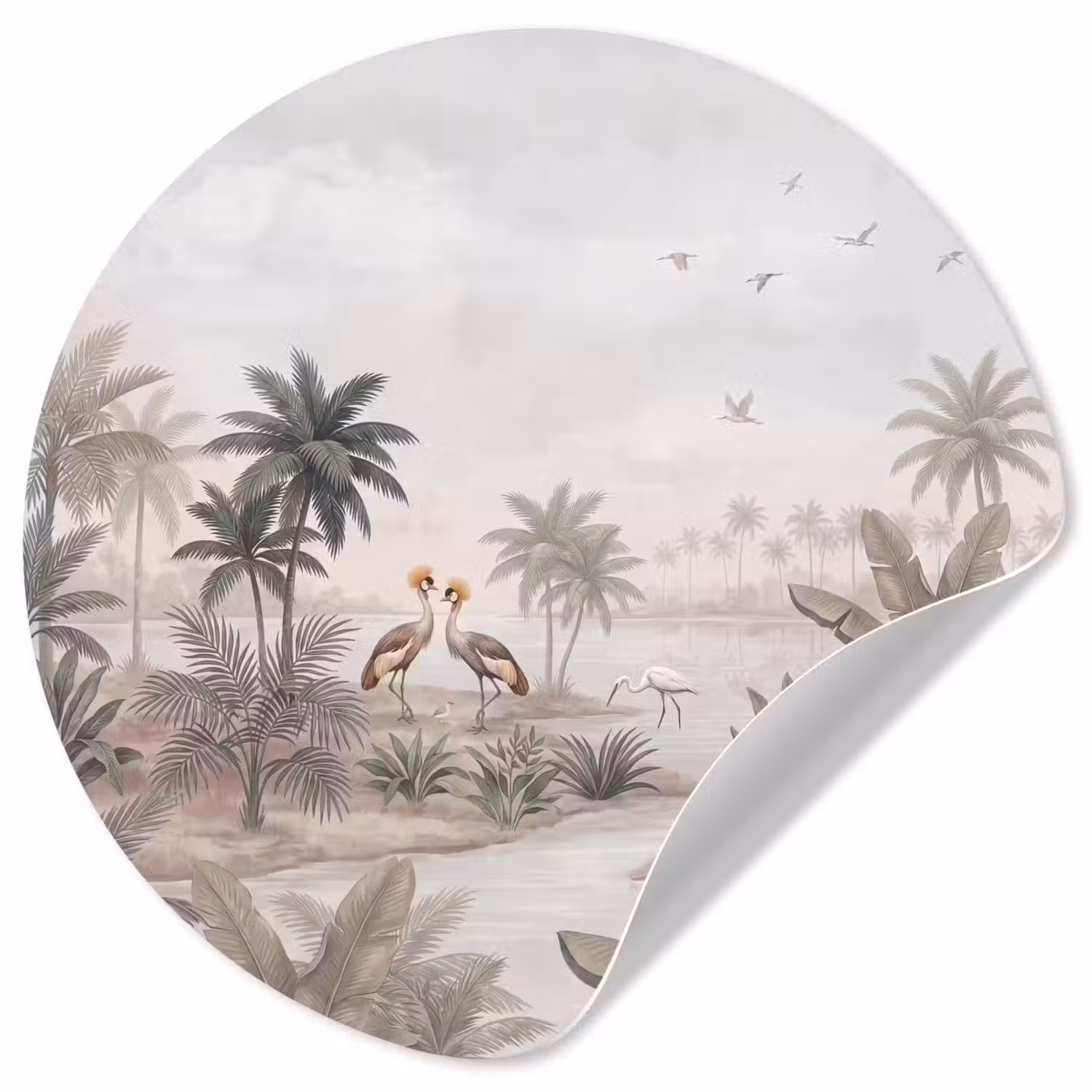 Kraanvogels - Palmbomen - Tropisch Wandcirkel behangsticker klein -3d