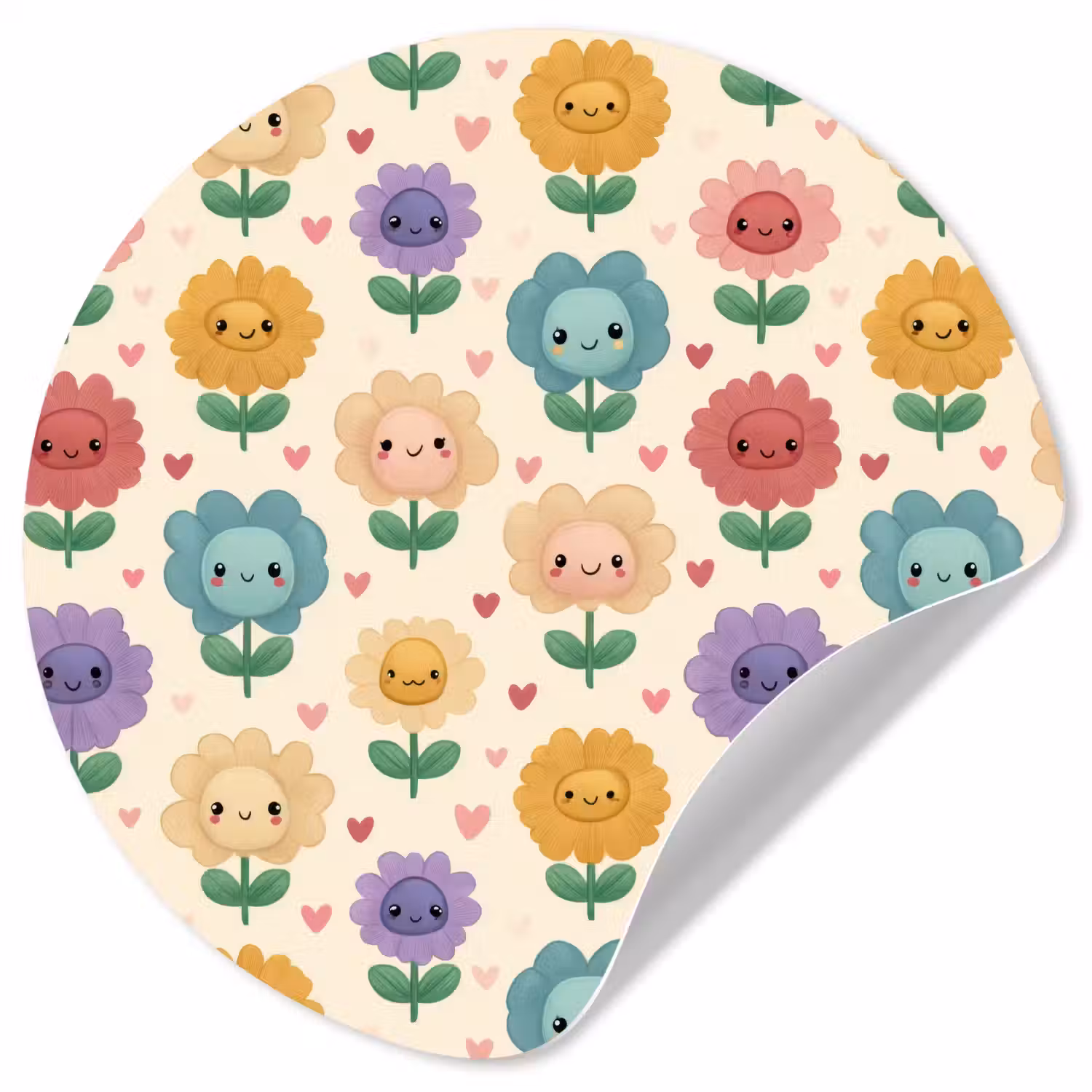Bloemen - Hartjes - Kleurrijk Wandcirkel behangsticker klein 186 -3d