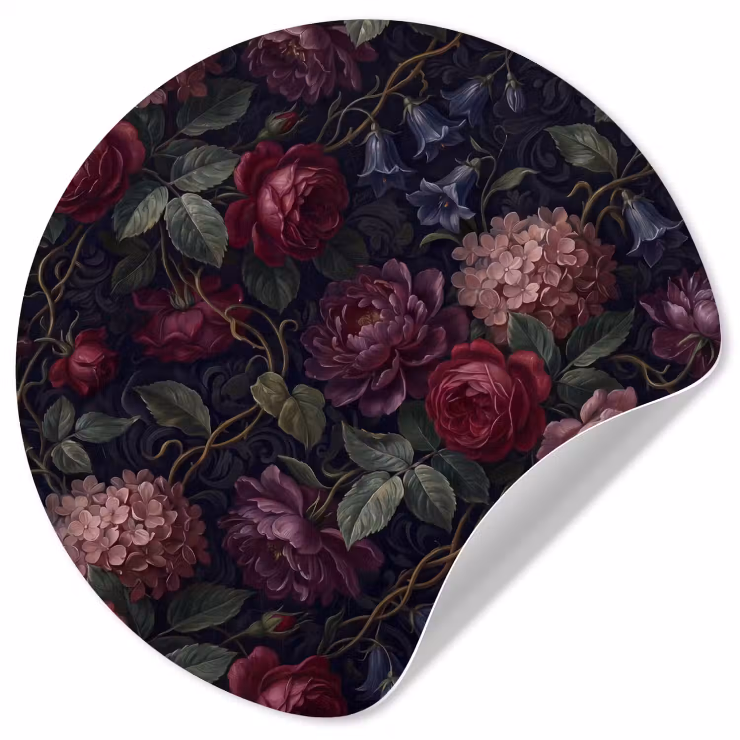 Bloemen - Rood - Klassiek - Donker - Patroon Wandcirkel behangsticker klein -3d