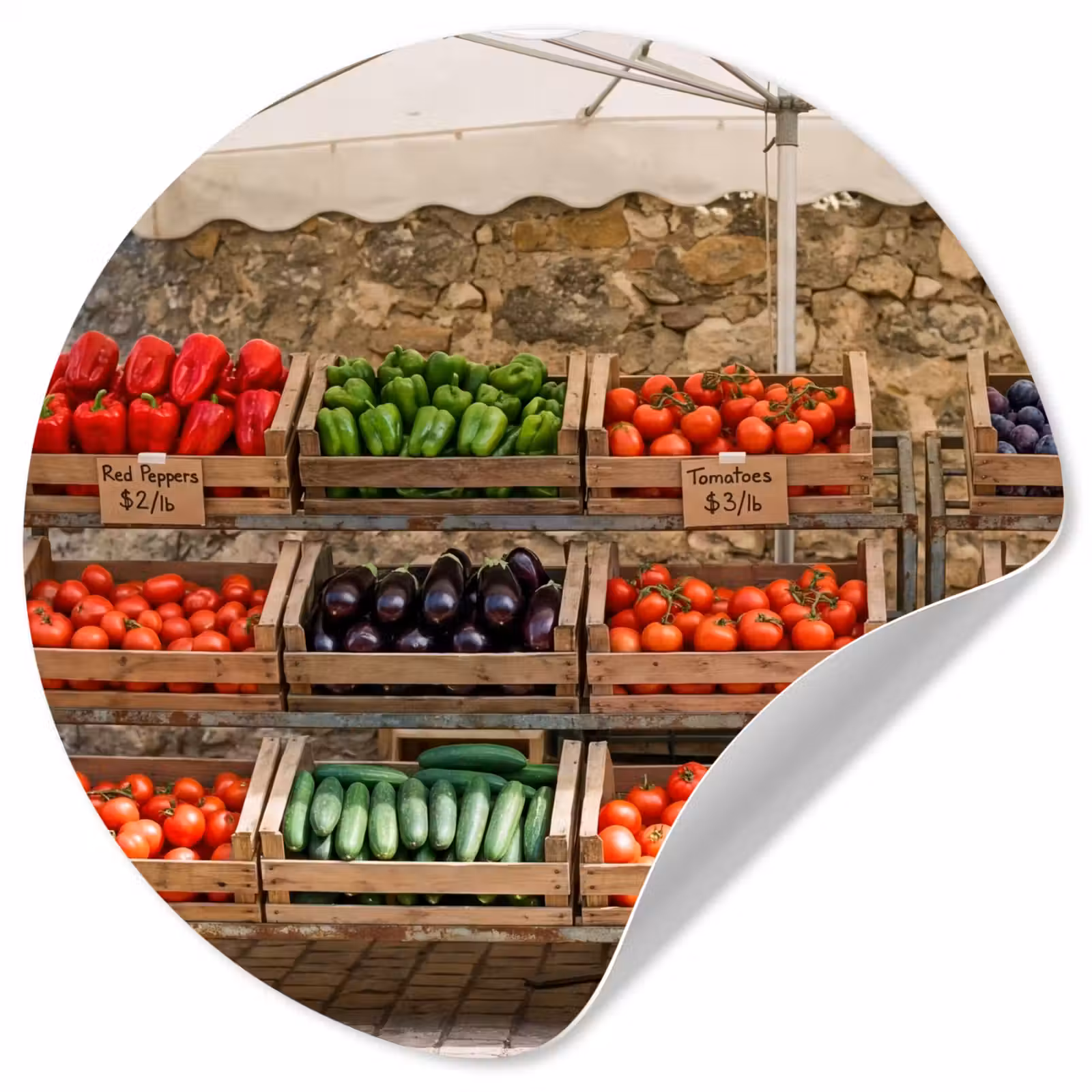 Wallpaper Circle - Food - Market - Fresh - Eten - Markt - Vers Wandcirkel behangsticker klein