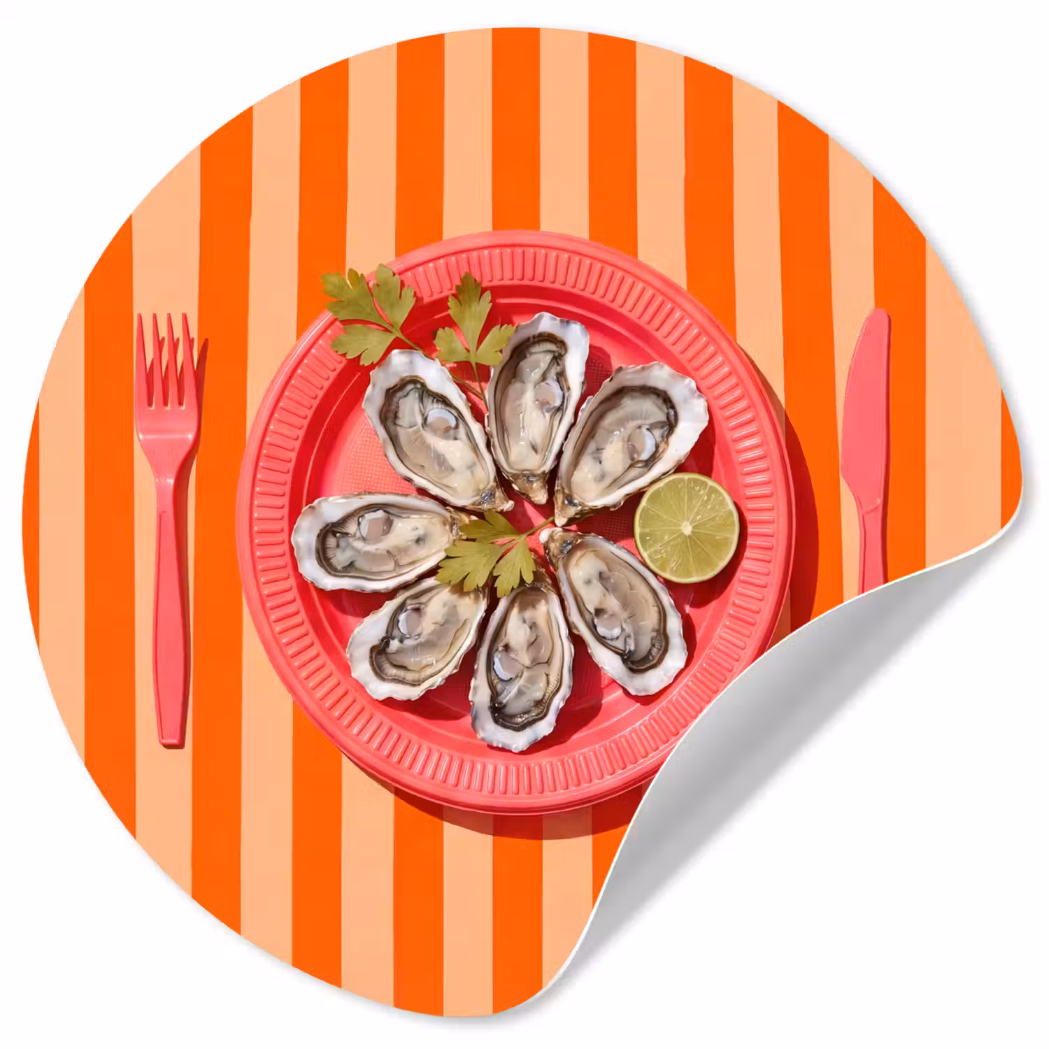 Eten - Oester - Zeevruchten - Oranje - Modern Wandcirkel behangsticker klein -3d