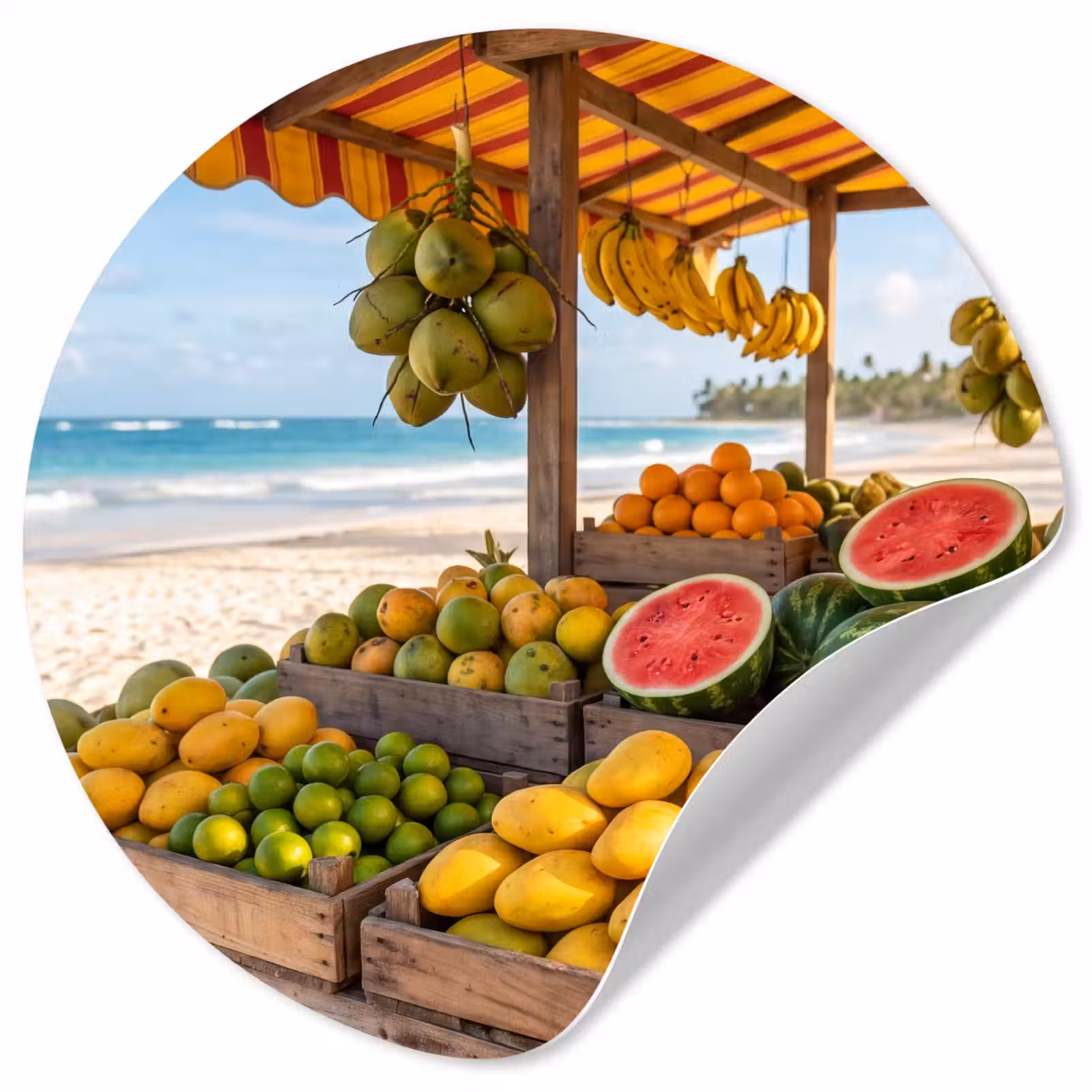 Wallpaper Circle - Fruit - Beach - Tropical - Fruit - Strand - Tropisch Wandcirkel behangsticker klein