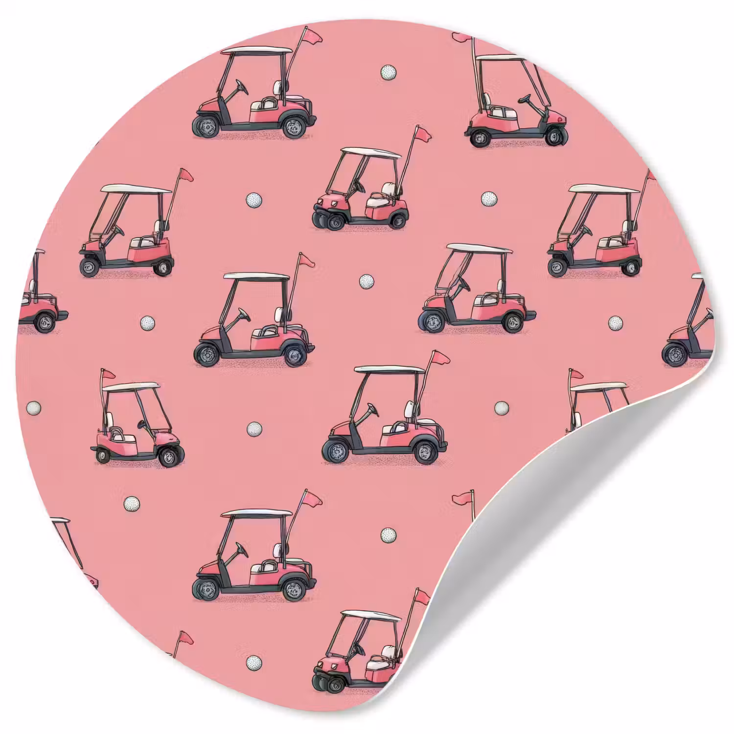 Golfkar - Retro - Roze Wandcirkel behangsticker klein 186 -3d