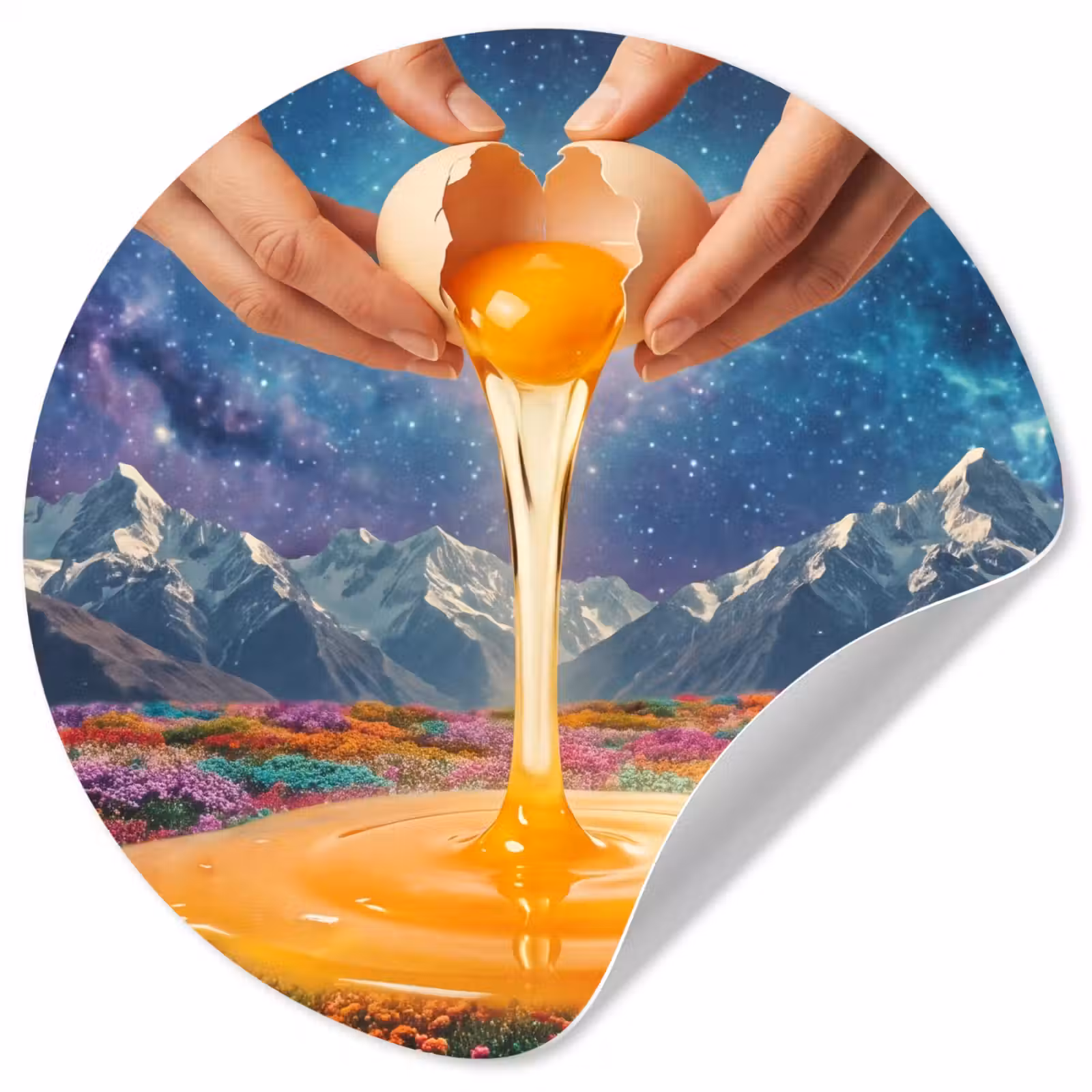 Wallpaper Circle - Hands - Egg - Surrealism - Handen - Ei - Surrealisme Wandcirkel behangsticker klein