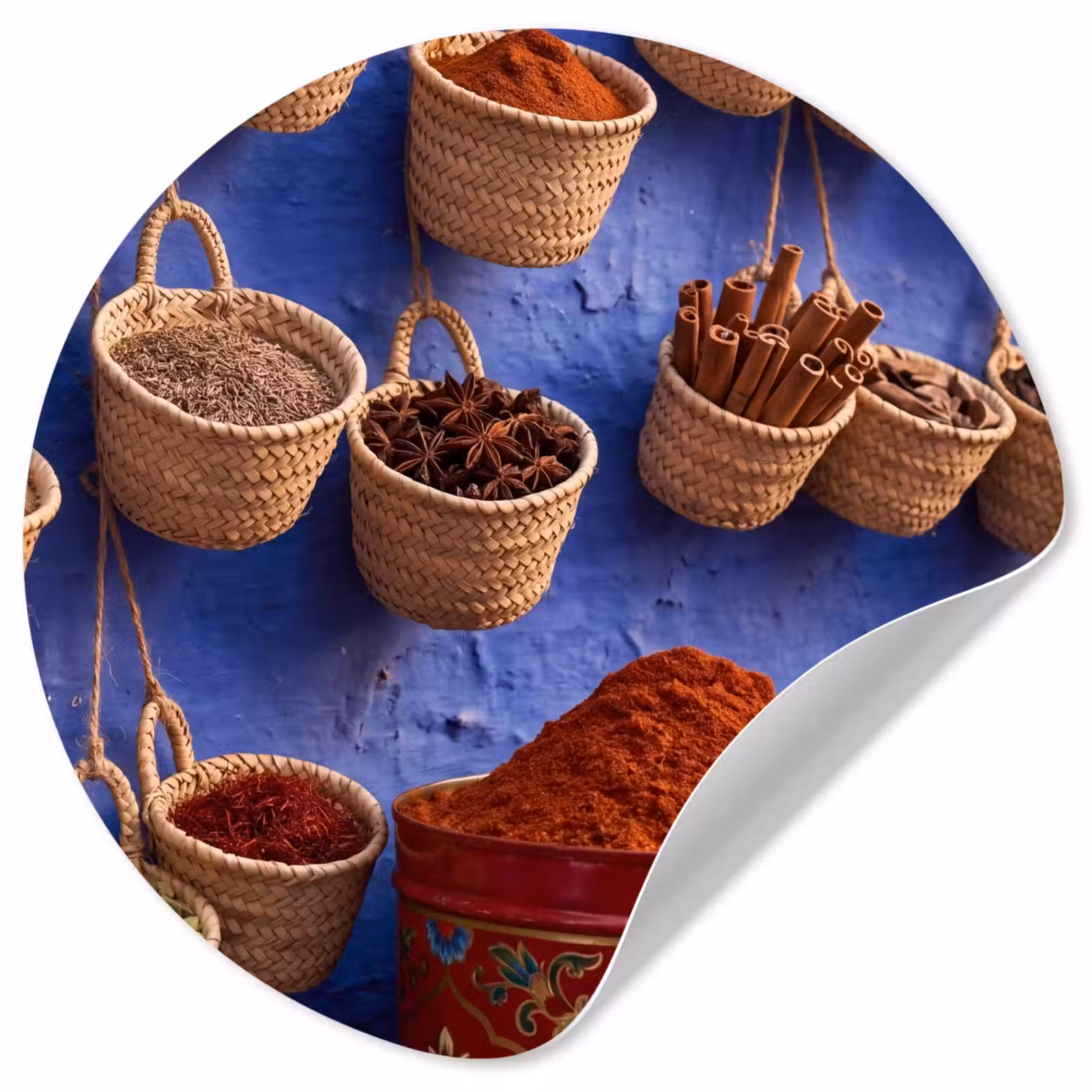Wallpaper Circle - Herbs - Baskets - Market - Kruiden - Manden - Markt Wandcirkel behangsticker klein
