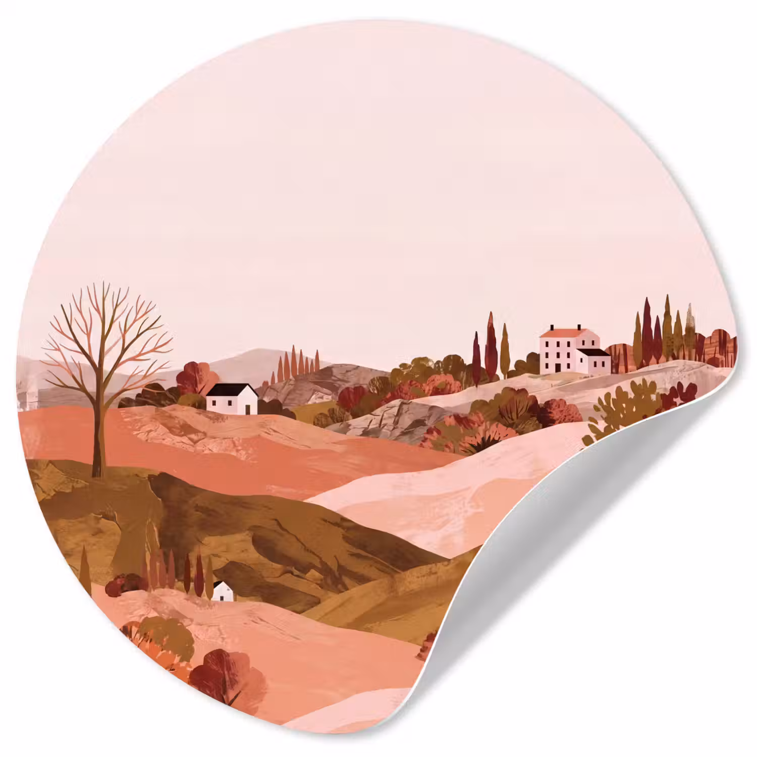 Heuvellandschap - Grafisch - Terracotta Wandcirkel behangsticker klein -3d