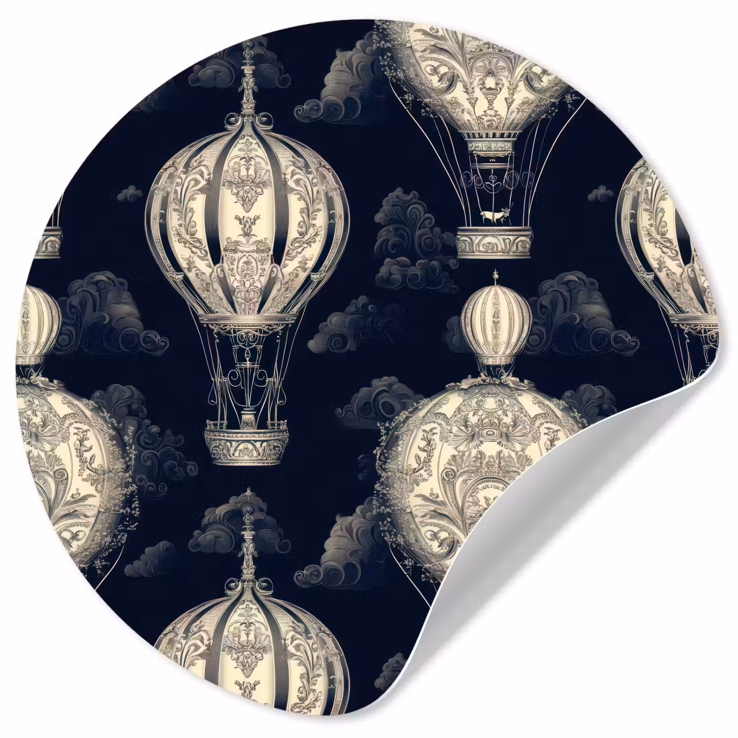 Luchtballonnen - Wolken - Patroon - Donkerblauw Wandcirkel behangsticker klein 186 -3d