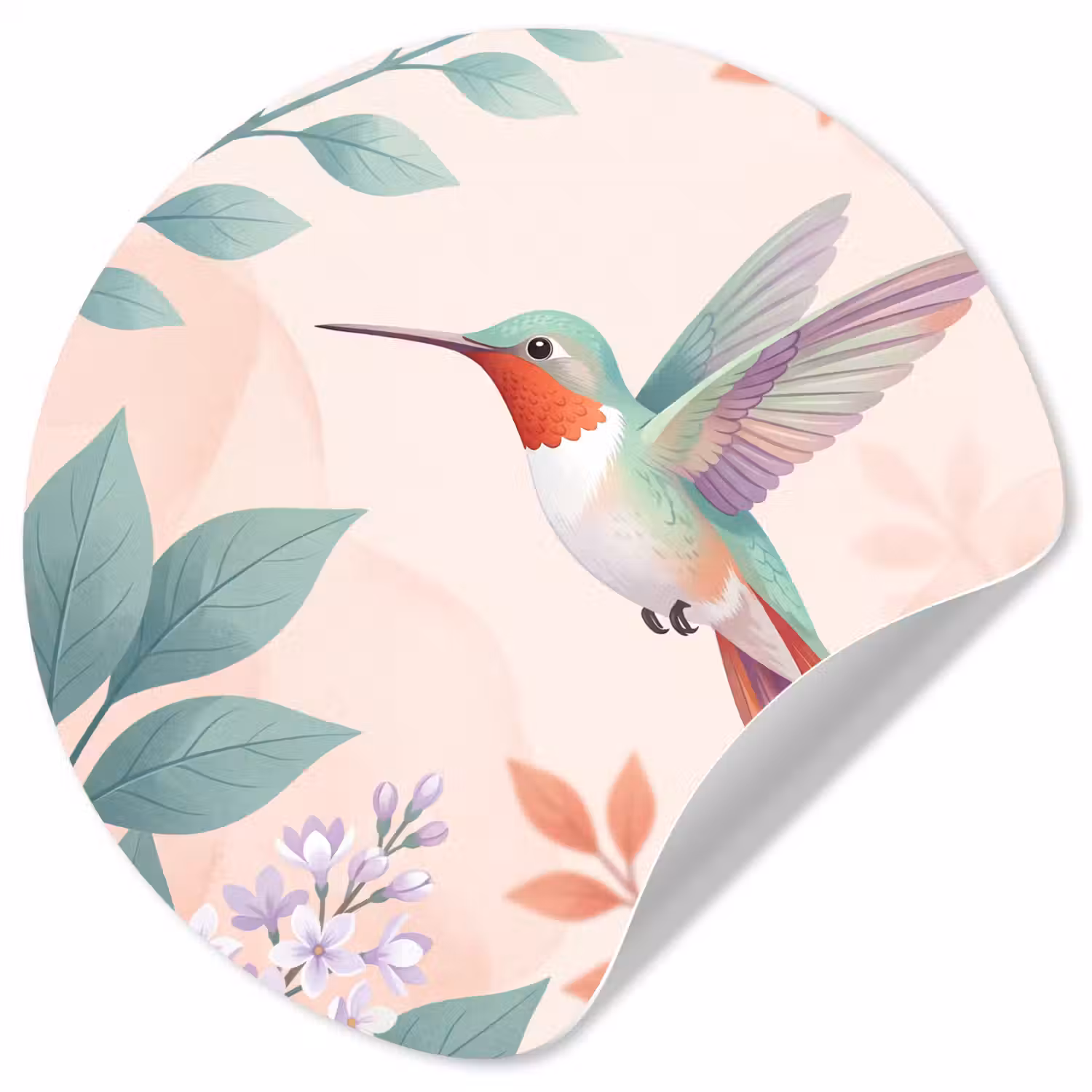 Kolibrie - Vliegen - Natuur - Illustratie - Kleurrijk Wandcirkel behangsticker klein -3d