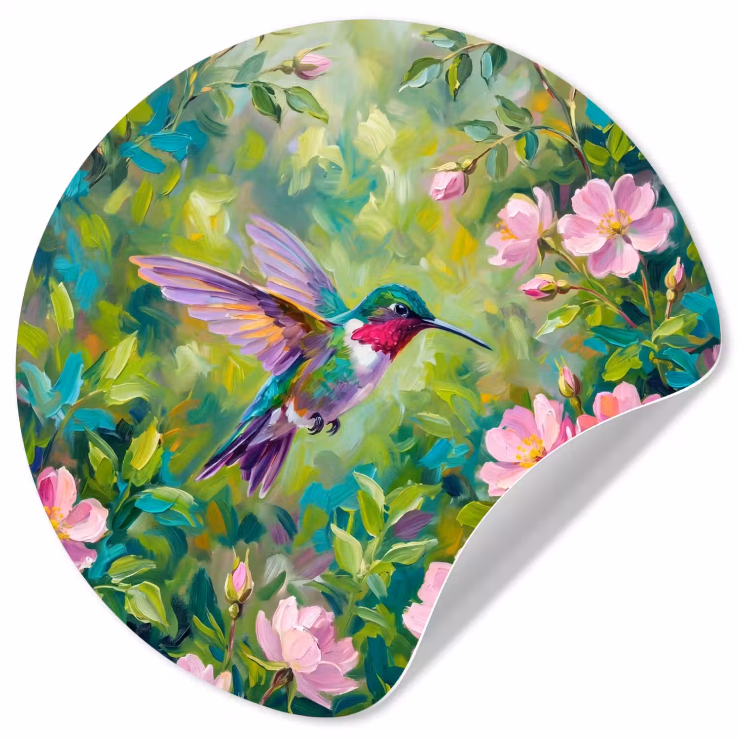 Kolibrie - Bloemen - Natuur - Kleurrijk Wandcirkel behangsticker klein -3d