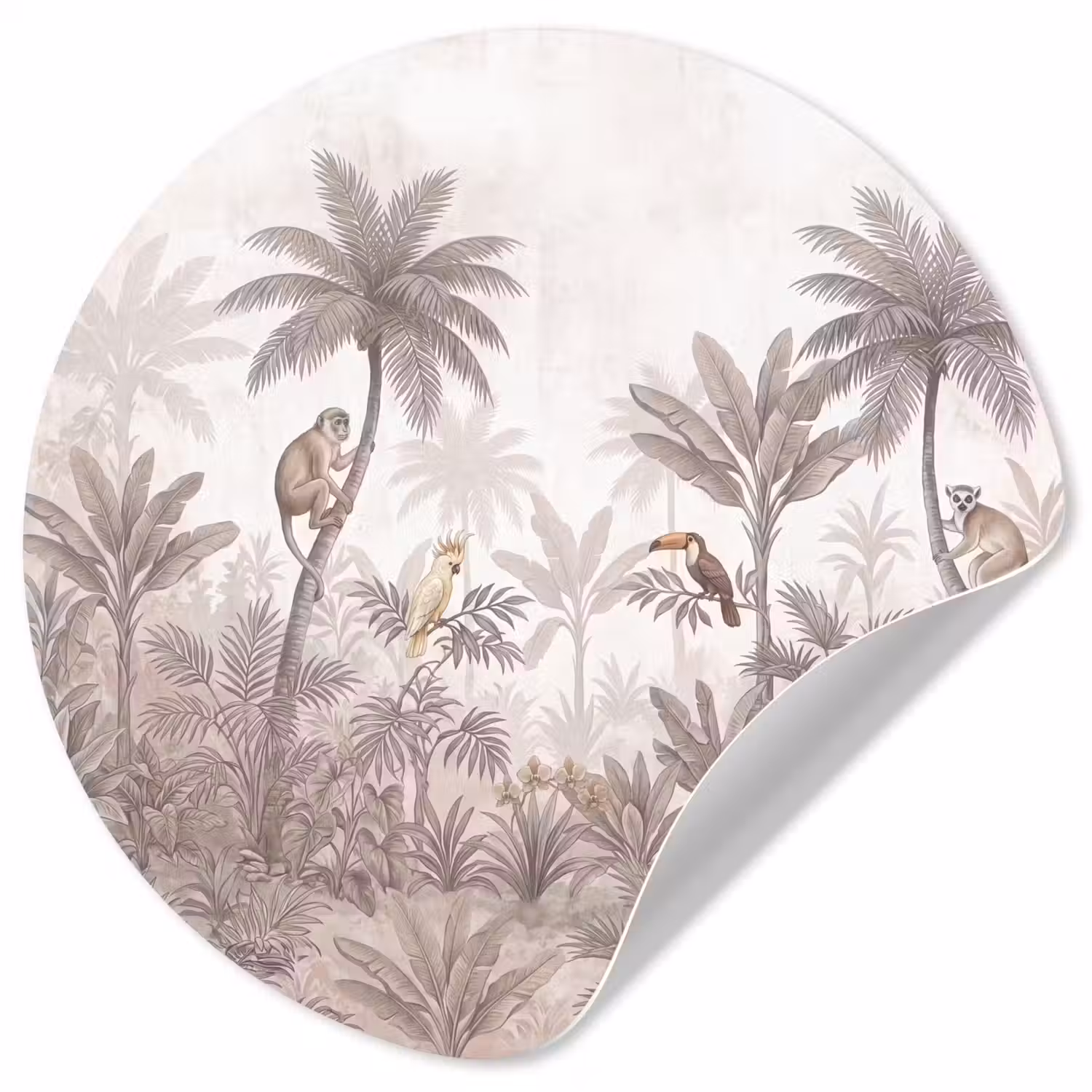 Jungle - Dieren - Palmbomen Wandcirkel behangsticker klein -3d