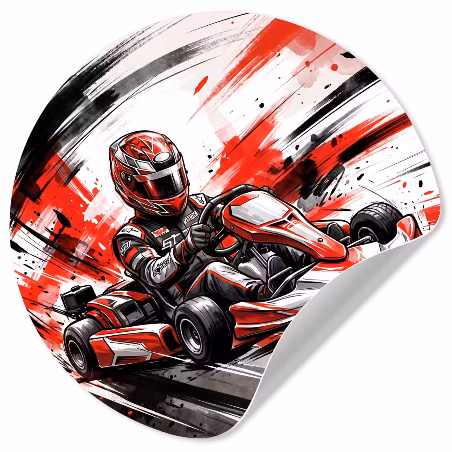 Kart - Coureur - Snelheid - Rood Wandcirkel behangsticker klein -3d