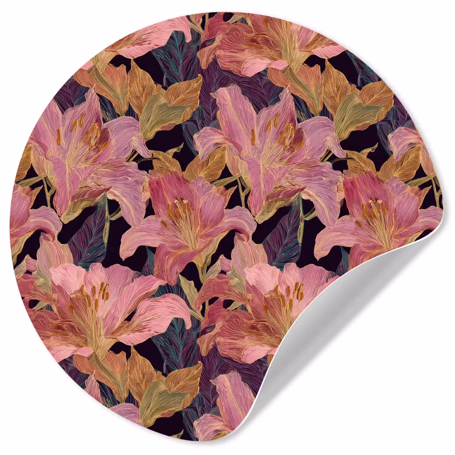 Lelies - Patroon - Roze - Goud Wandcirkel behangsticker klein 186 -3d