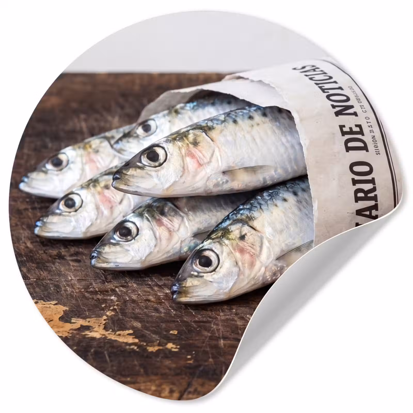 Wallpaper Circle - Little Sardine - newspaper - cutting board - Sardientje - krant - snijplank Wandcirkel behangsticker klein