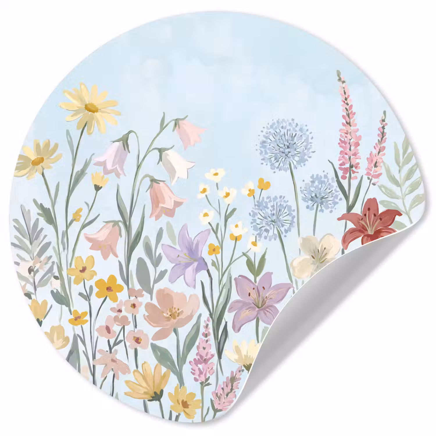 Weidebloemen - Illustratie - Kleurrijk Wandcirkel behangsticker klein -3d