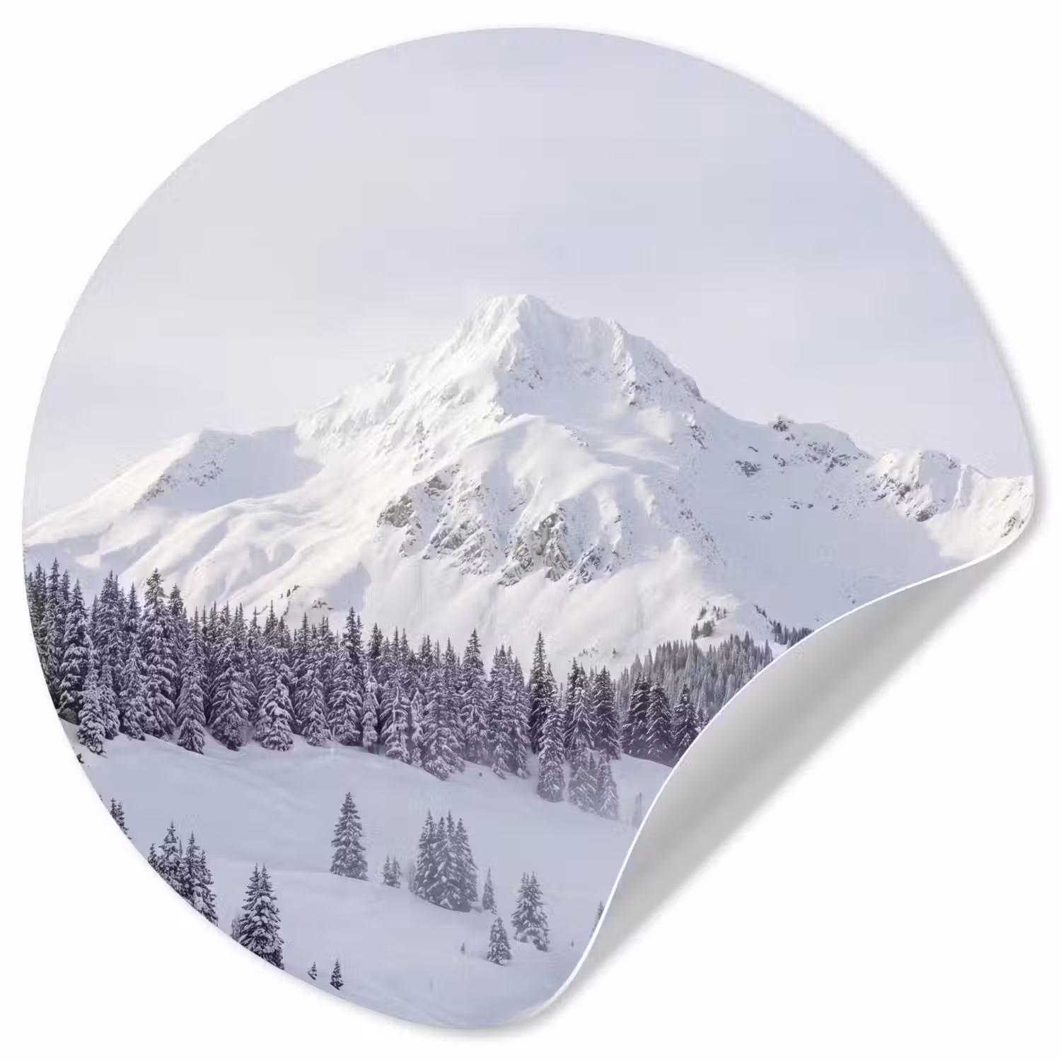 Berg - Sneeuw - Winter - Natuur - Wit Wandcirkel behangsticker klein -3d