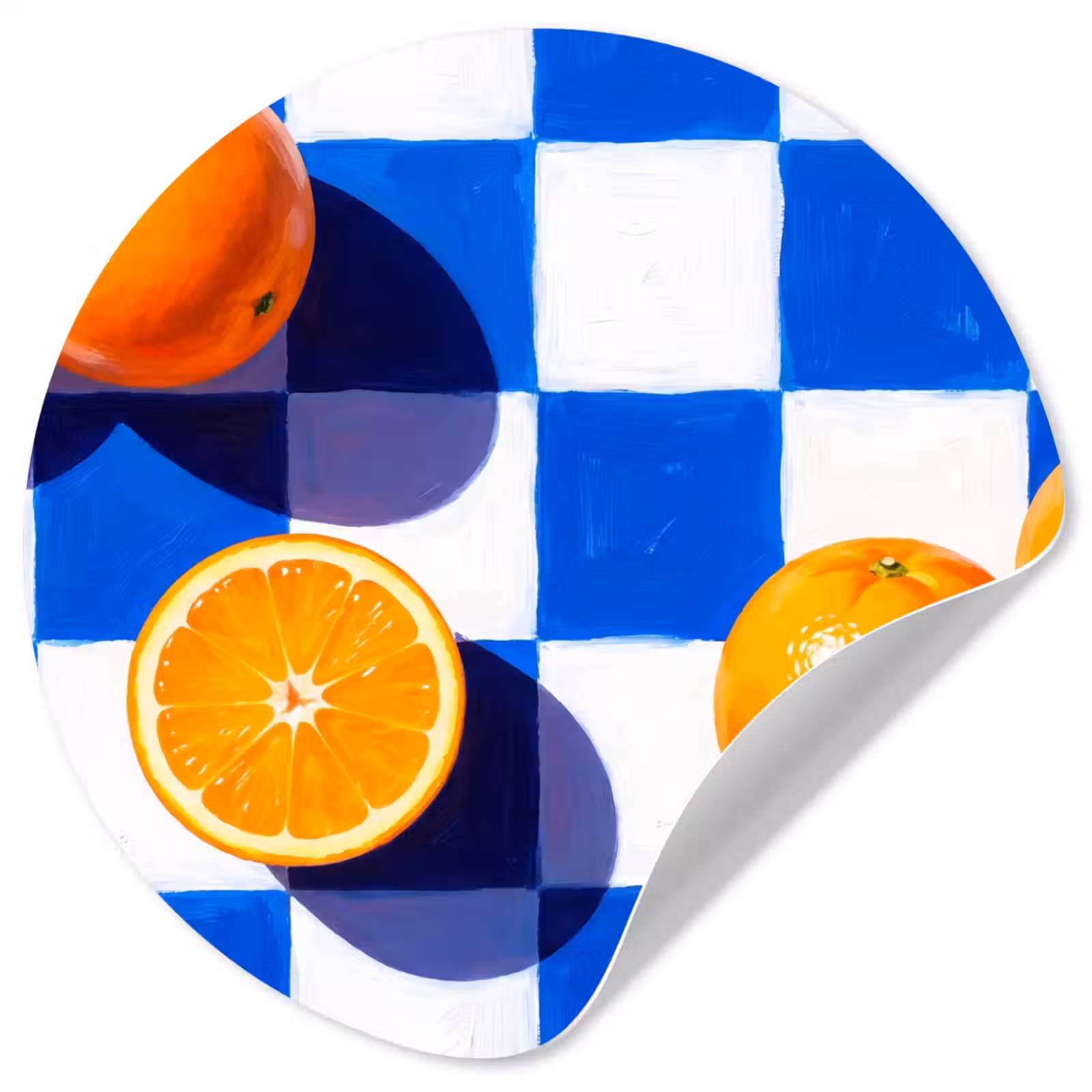 Wallpaper Circle - Orange - Checkered - Food - Sinaasappel - Geruit - Eten Wandcirkel behangsticker klein