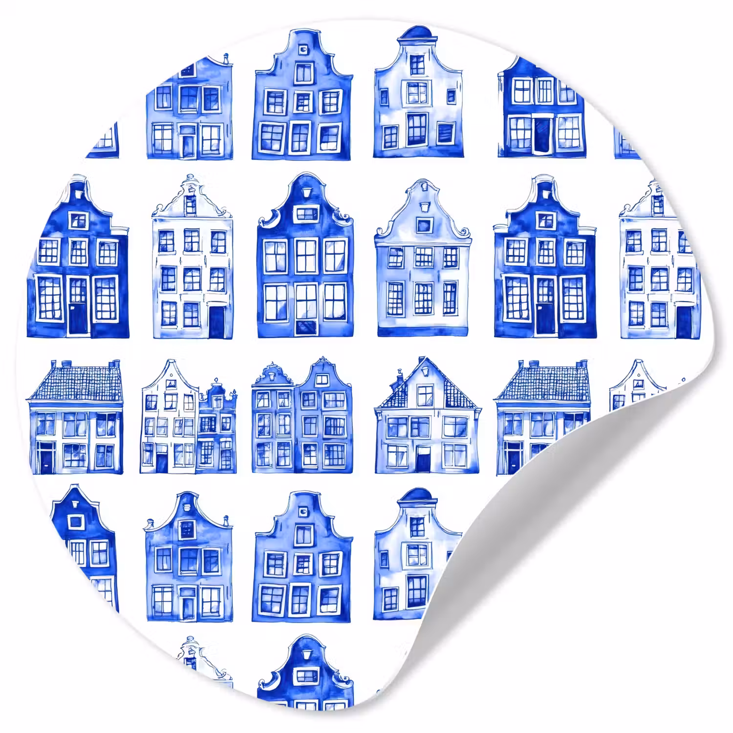 Patroon - Huizen - Blauw Wandcirkel behangsticker klein 186 -3d